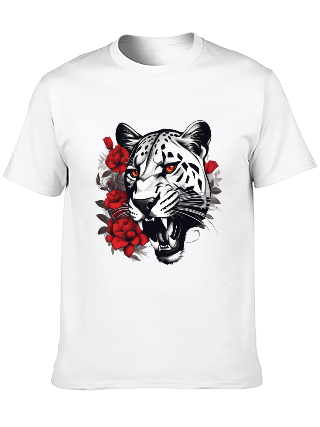 Leopard & Roses Graphic Print Black T-Shirt