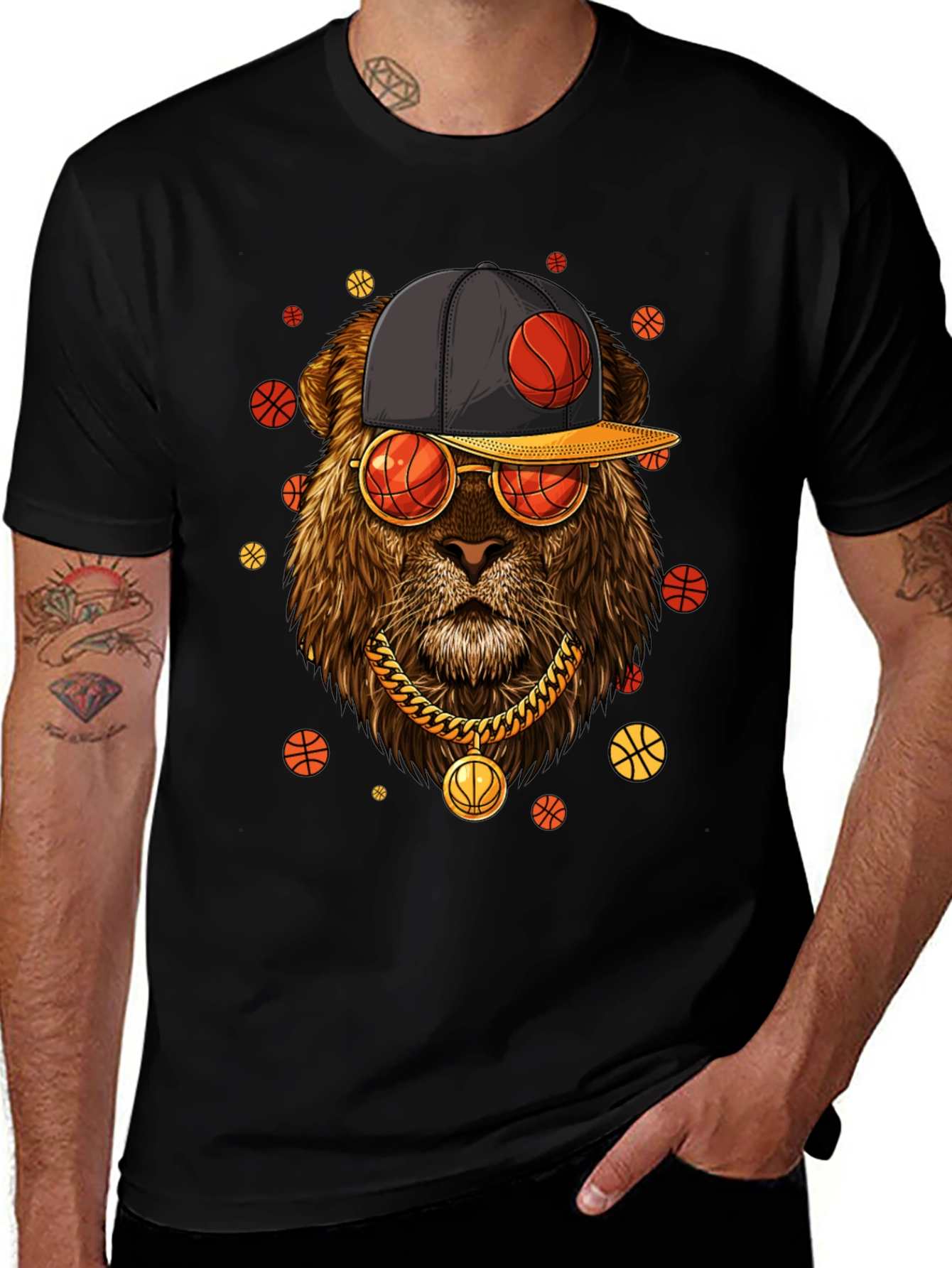 Lion with Basketball Hat & Glasses T-Shirt