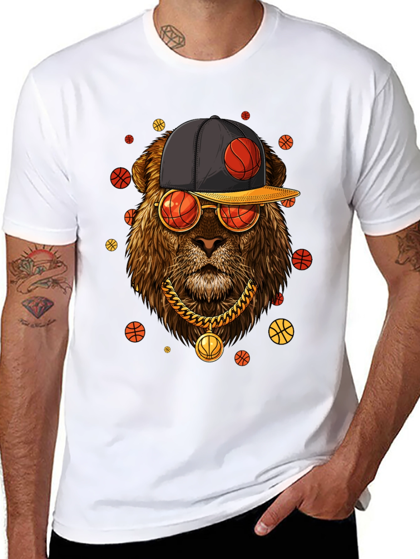 Lion with Basketball Hat & Glasses T-Shirt