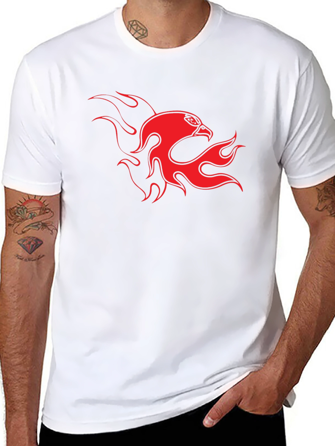 Bold Black Tee with Fiery Eagle Design