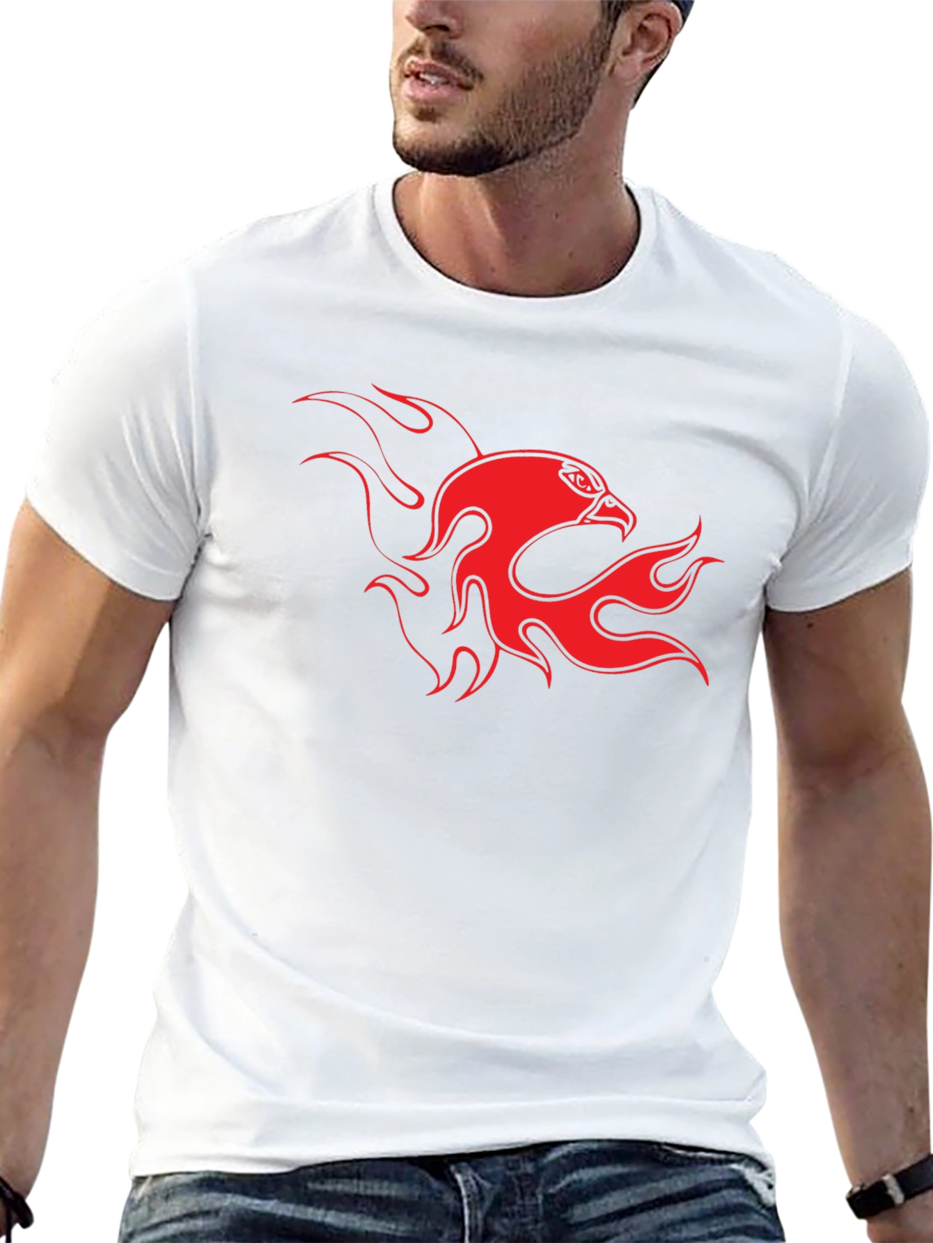 Bold Black Tee with Fiery Eagle Design