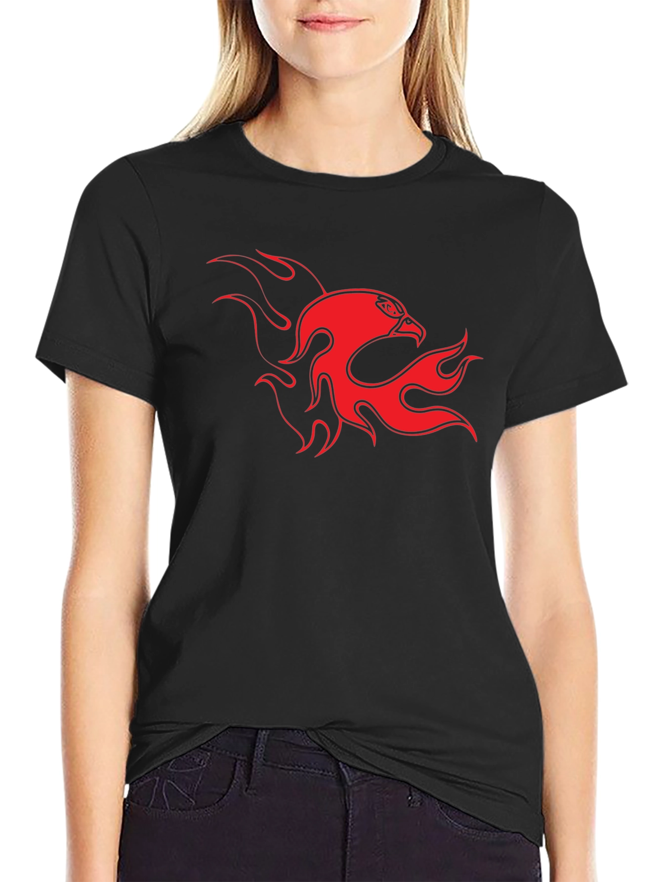 Bold Black Tee with Fiery Eagle Design