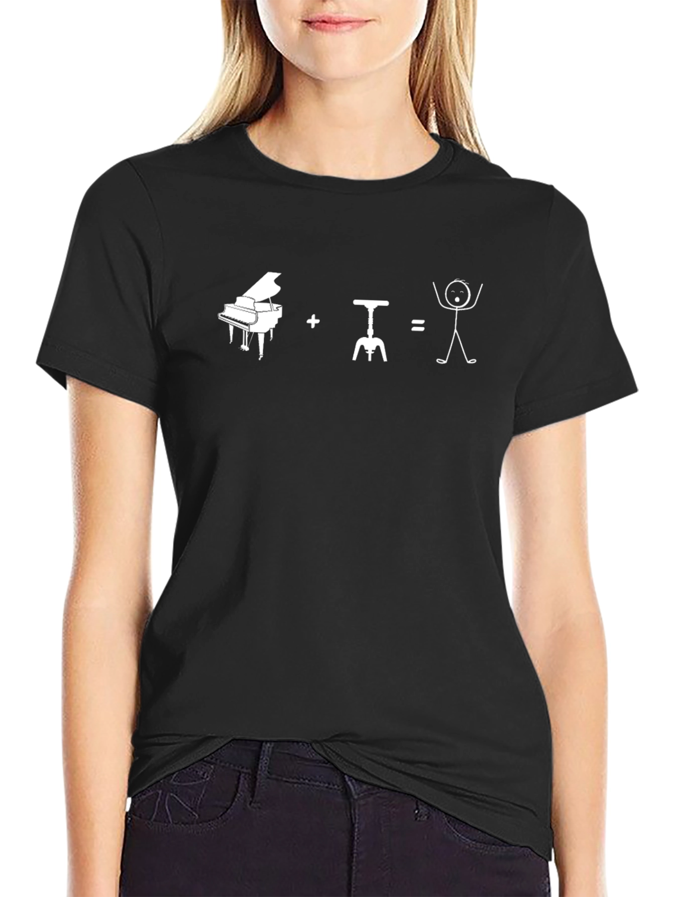 Funny Piano Wine Equals Stick Figure Graphic T-Shirt