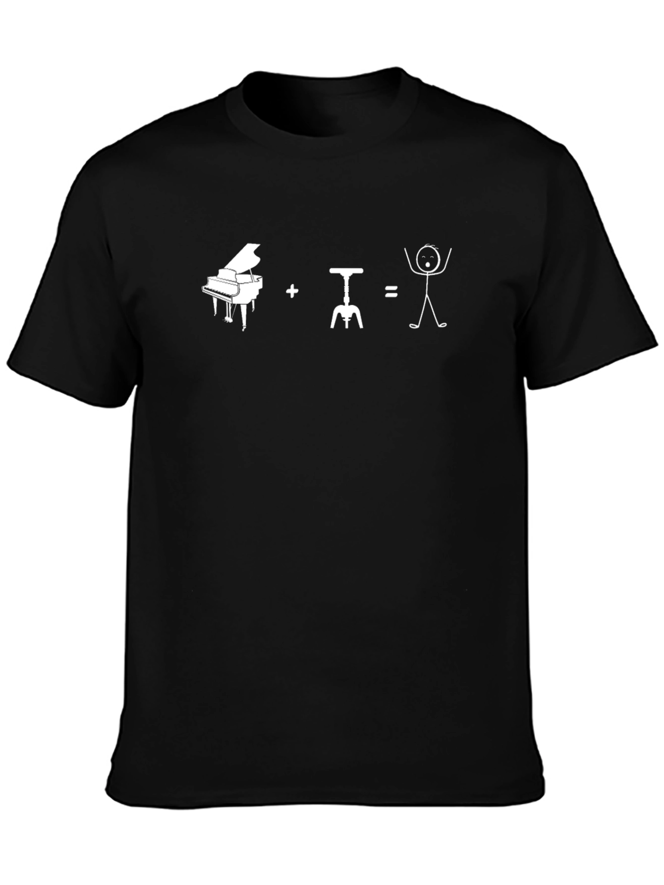 Funny Piano Wine Equals Stick Figure Graphic T-Shirt