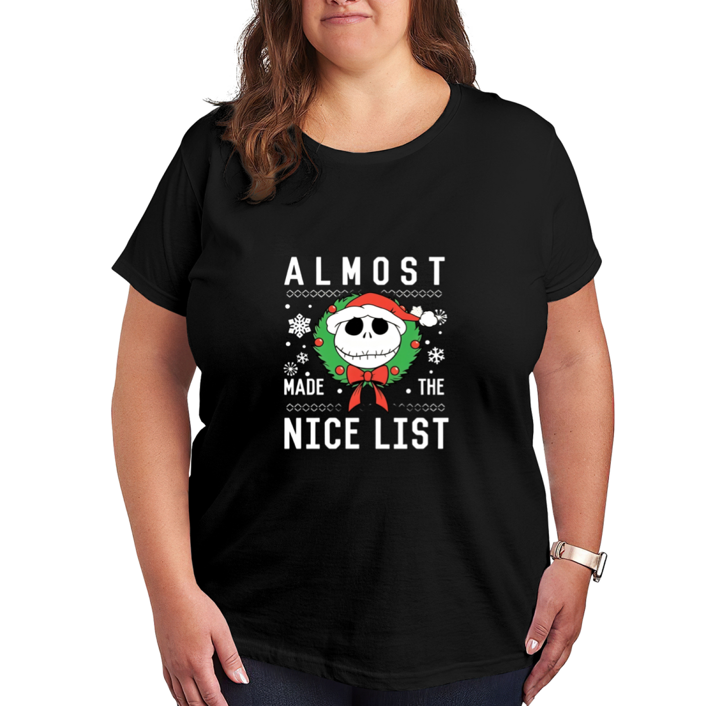 Plus Size Women Funny Jack Skellington Almost Made The Nice List Tee