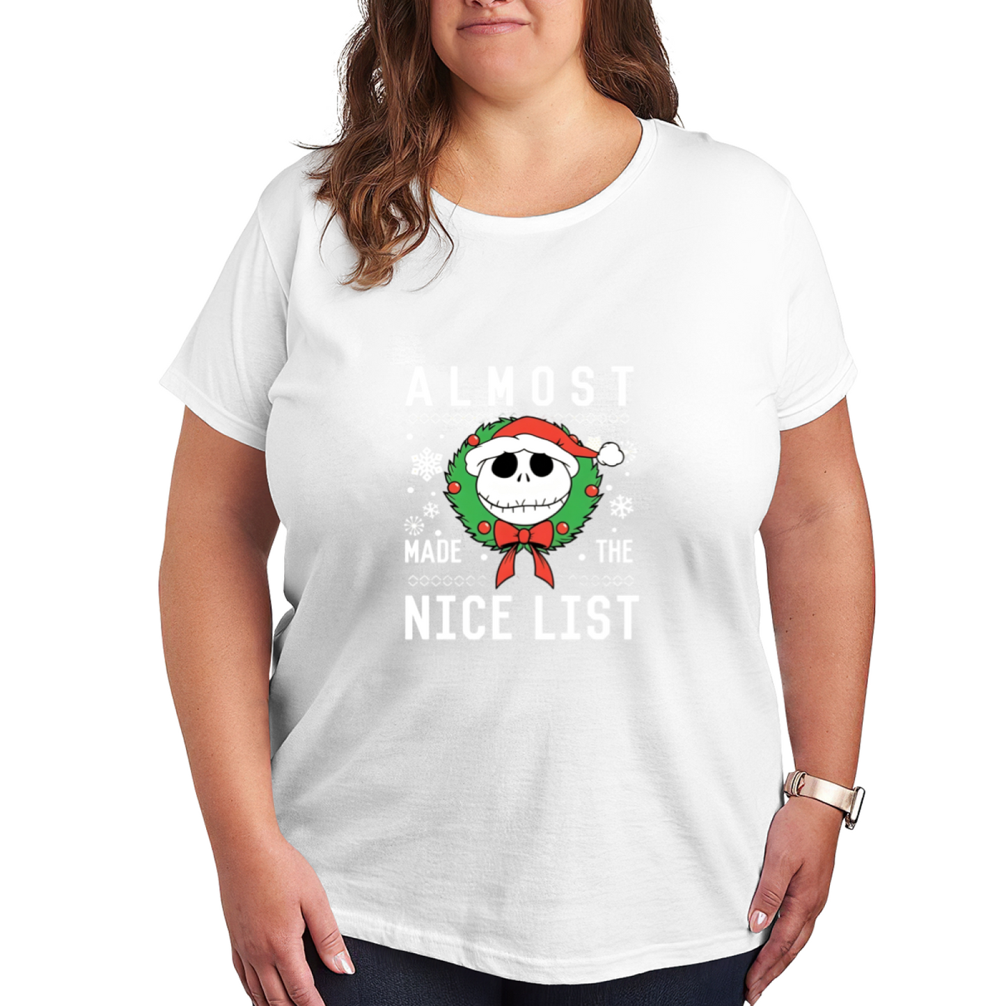 Plus Size Women Funny Jack Skellington Almost Made The Nice List Tee