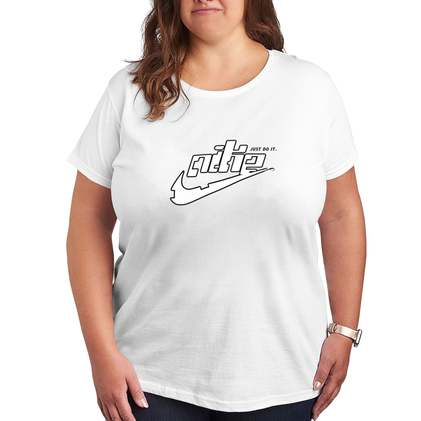 Cool Swoosh Logo Distorted Font Trendy Plus?Size Women Tee