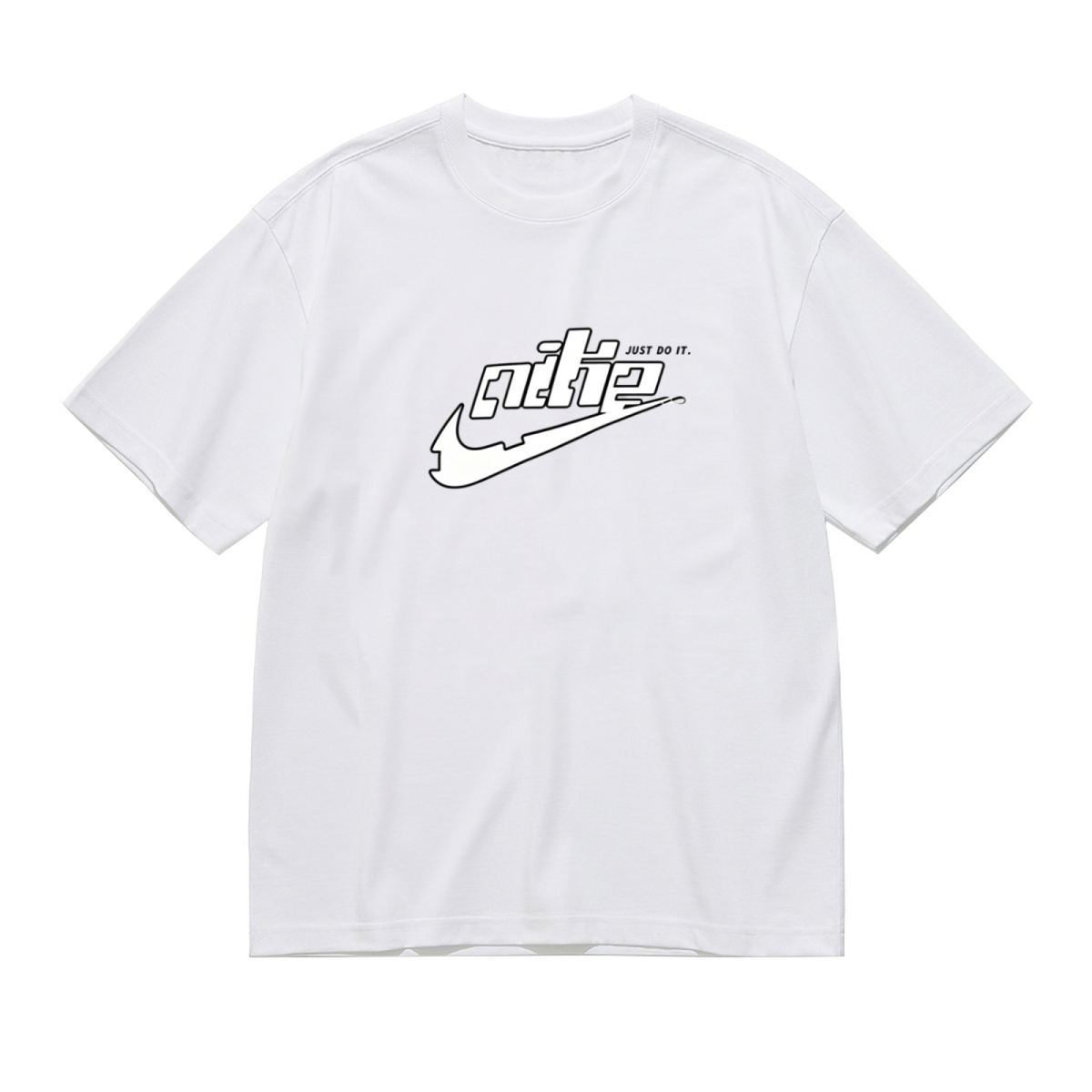 Cool Swoosh Logo Distorted Font Trendy Plus?Size Women Tee