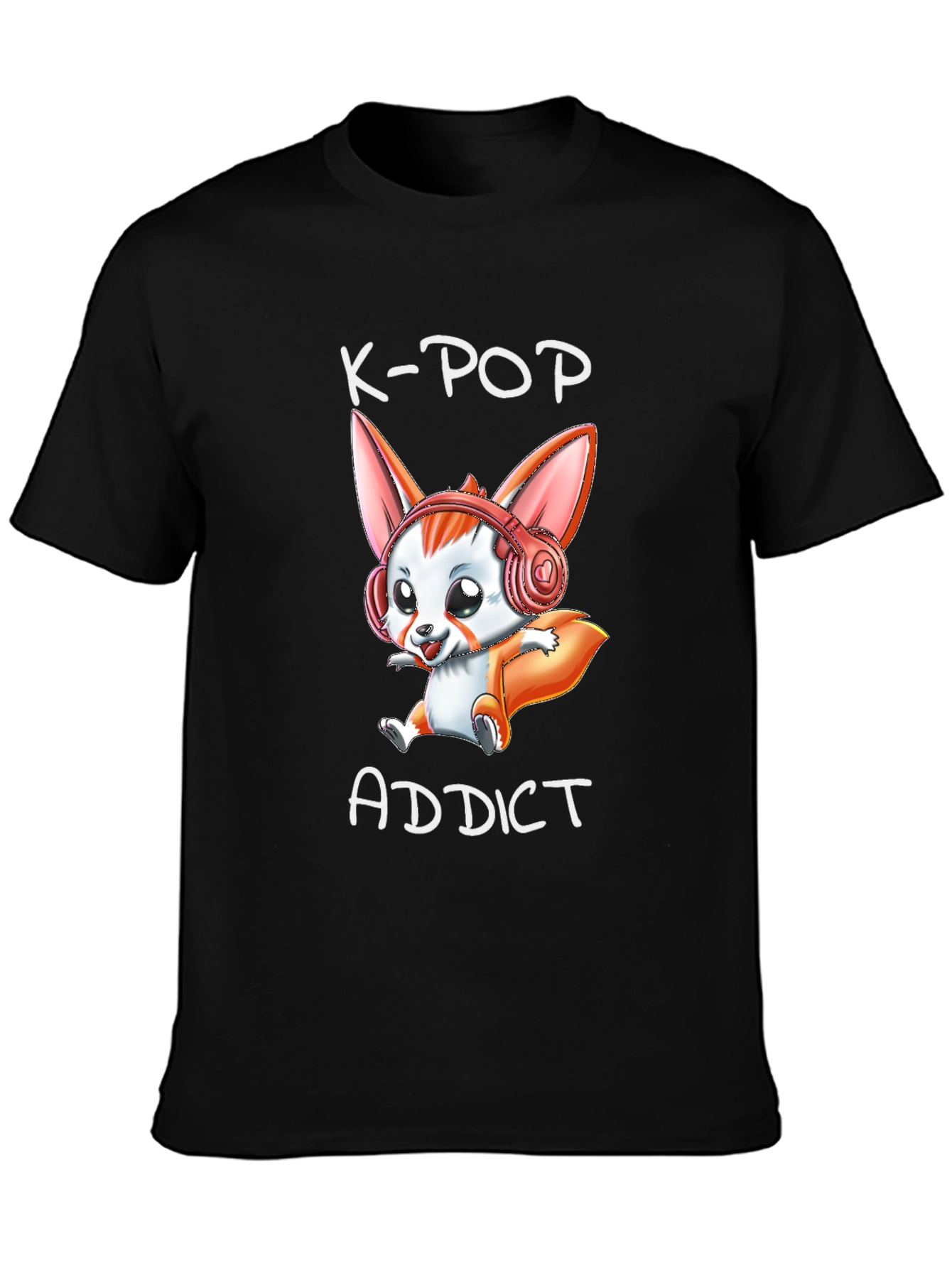 K-Pop Addict T-Shirt with Cute Cartoon Fox Design