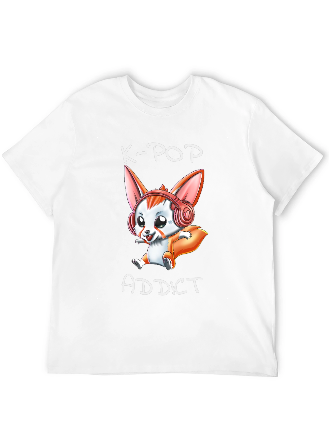 K-Pop Addict T-Shirt with Cute Cartoon Fox Design