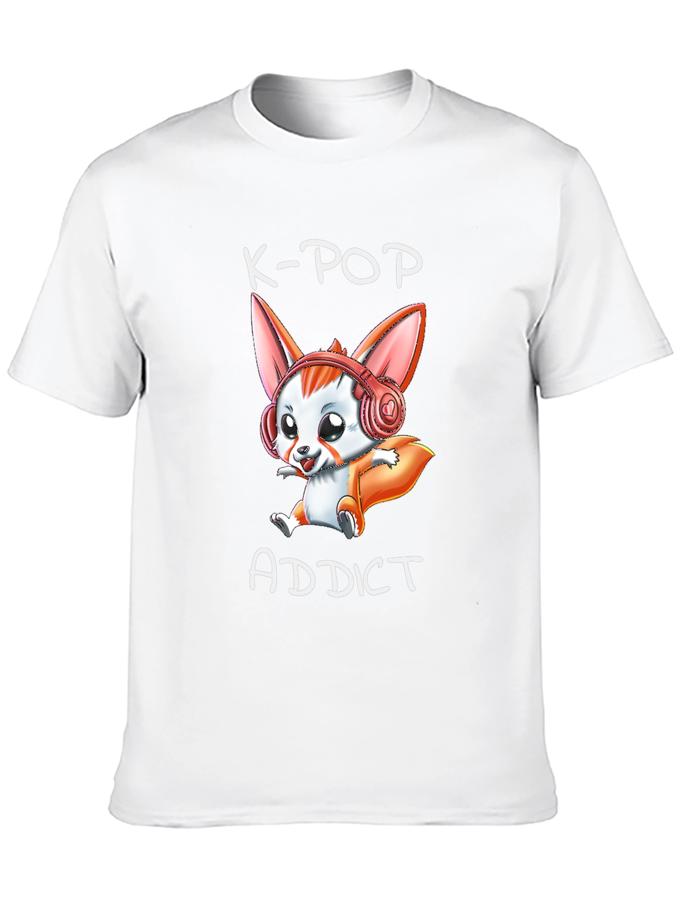 K-Pop Addict T-Shirt with Cute Cartoon Fox Design