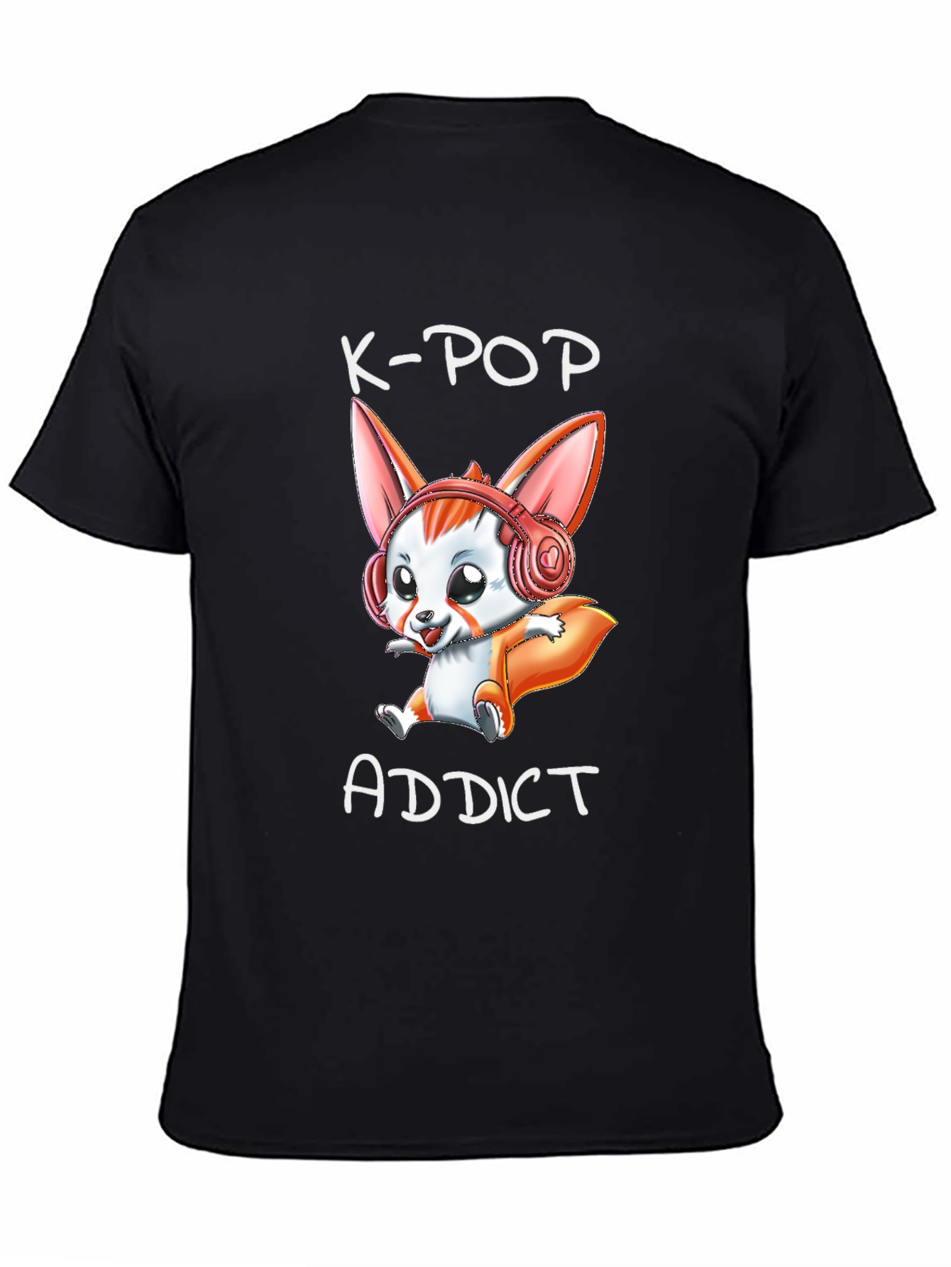 K-Pop Addict T-Shirt with Cute Cartoon Fox Design