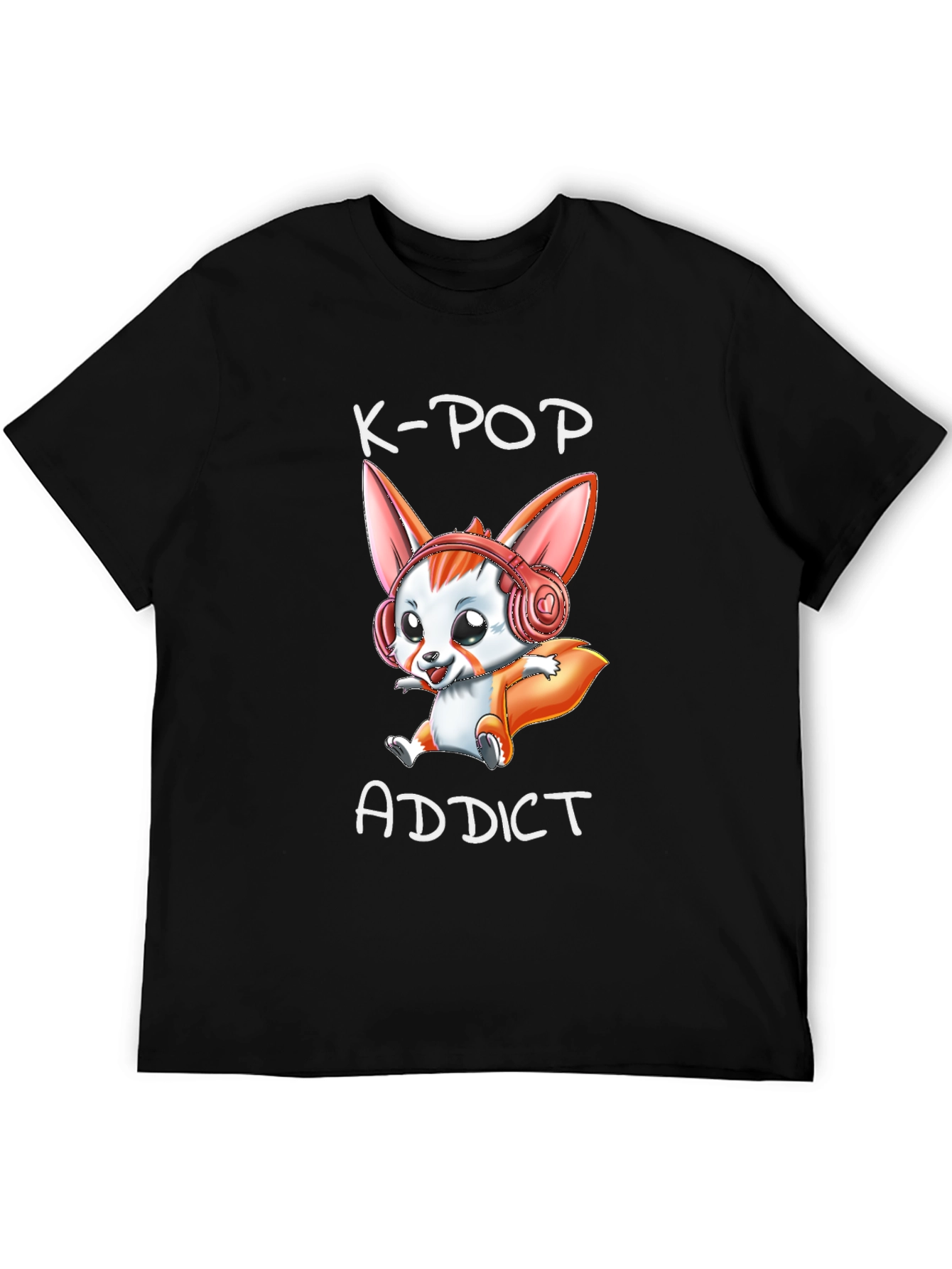 K-Pop Addict T-Shirt with Cute Cartoon Fox Design