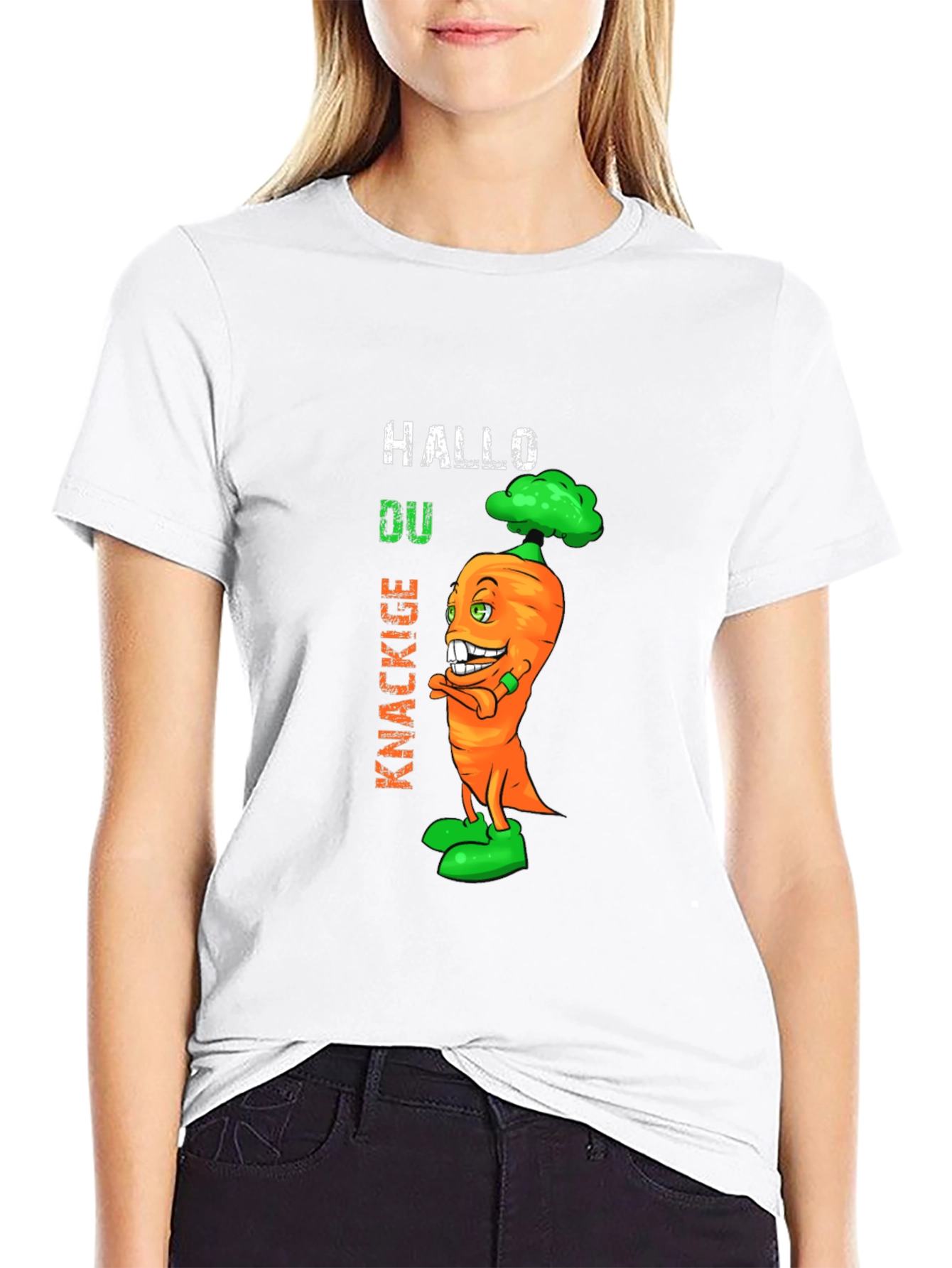 Funny Carrot Graphic T-Shirt - Hallo Du Knackige
