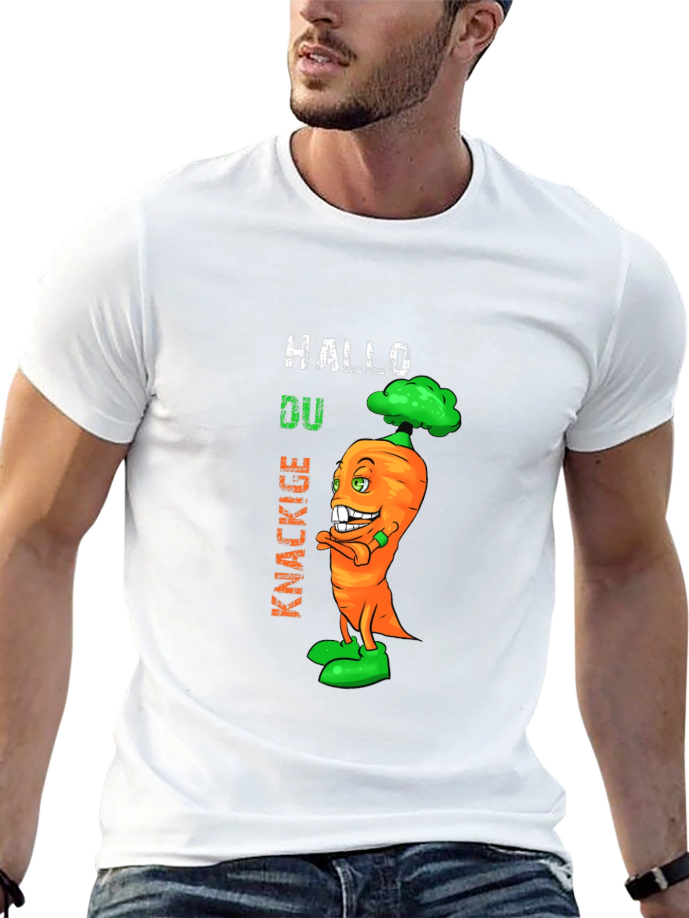 Funny Carrot Graphic T-Shirt - Hallo Du Knackige