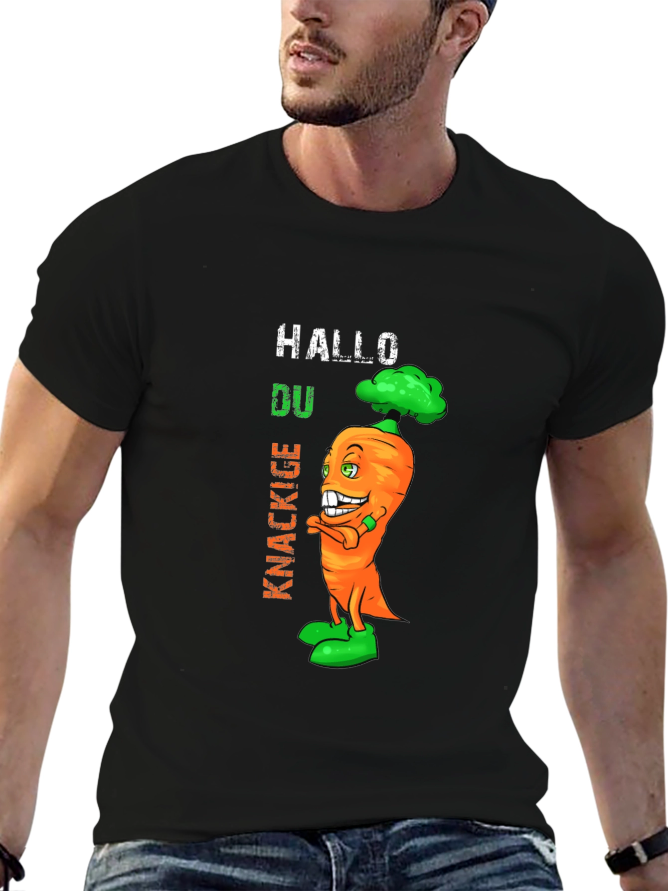 Funny Carrot Graphic T-Shirt - Hallo Du Knackige