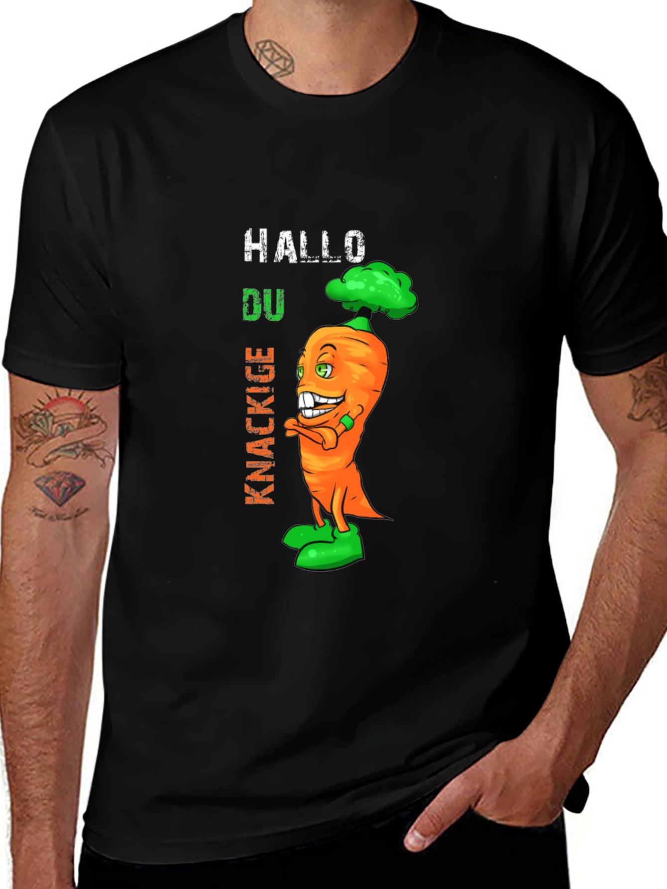 Funny Carrot Graphic T-Shirt - Hallo Du Knackige