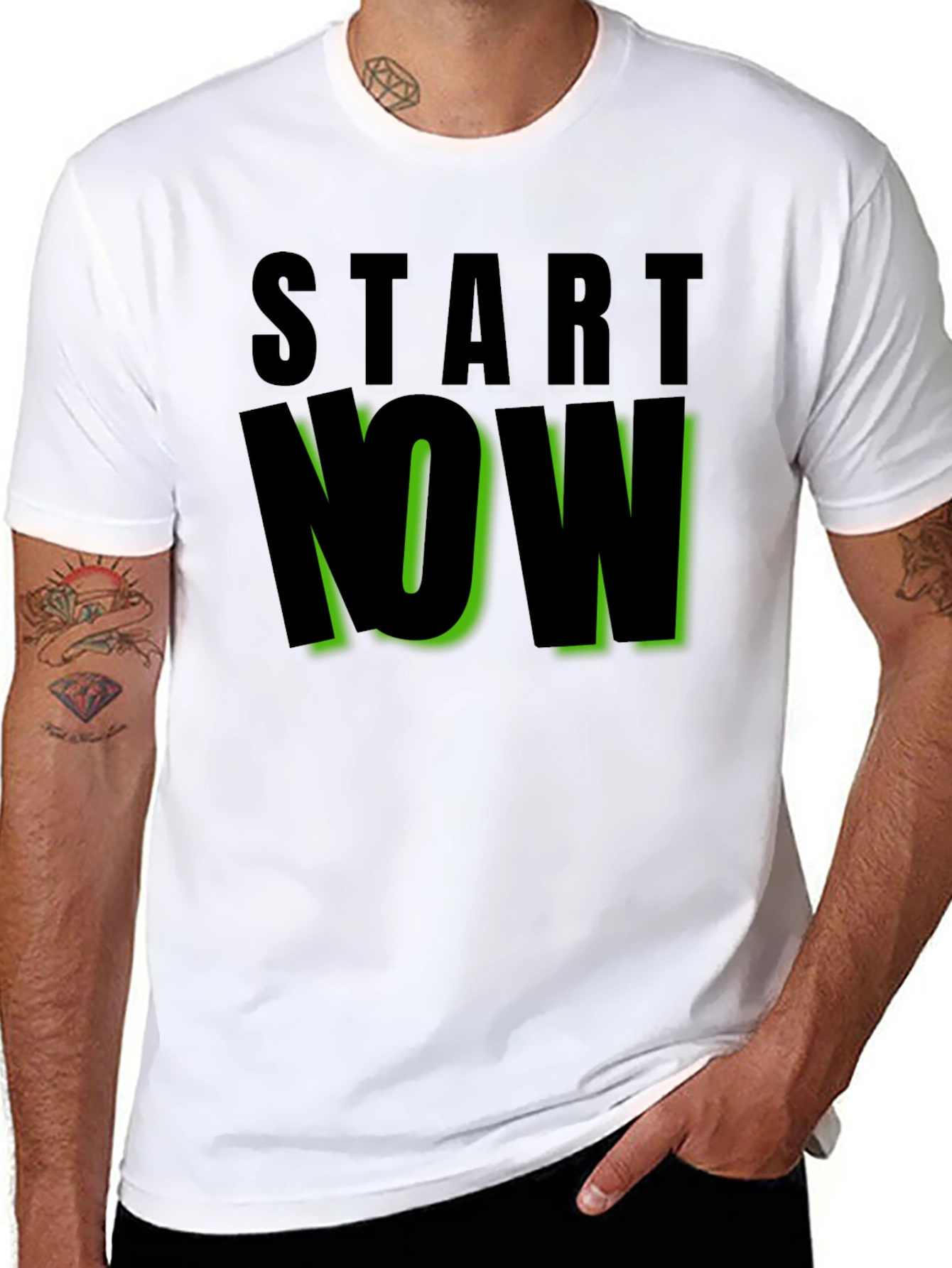 Start Now Black Graphic Tee - Motivational Design