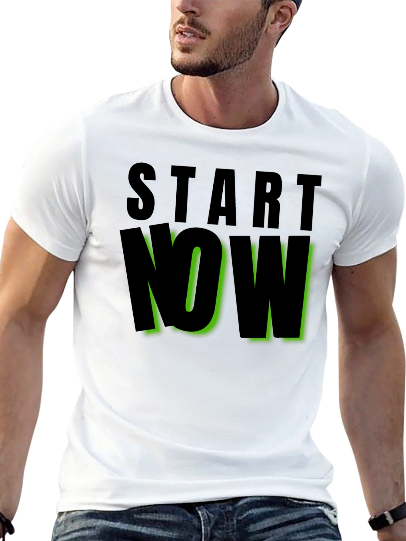 Start Now Black Graphic Tee - Motivational Design