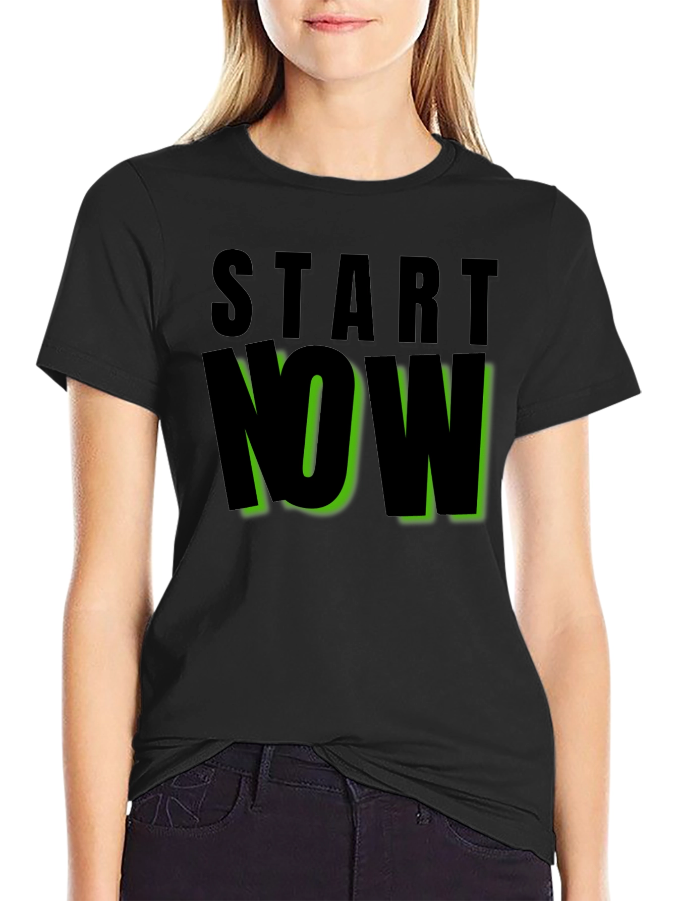 Start Now Black Graphic Tee - Motivational Design