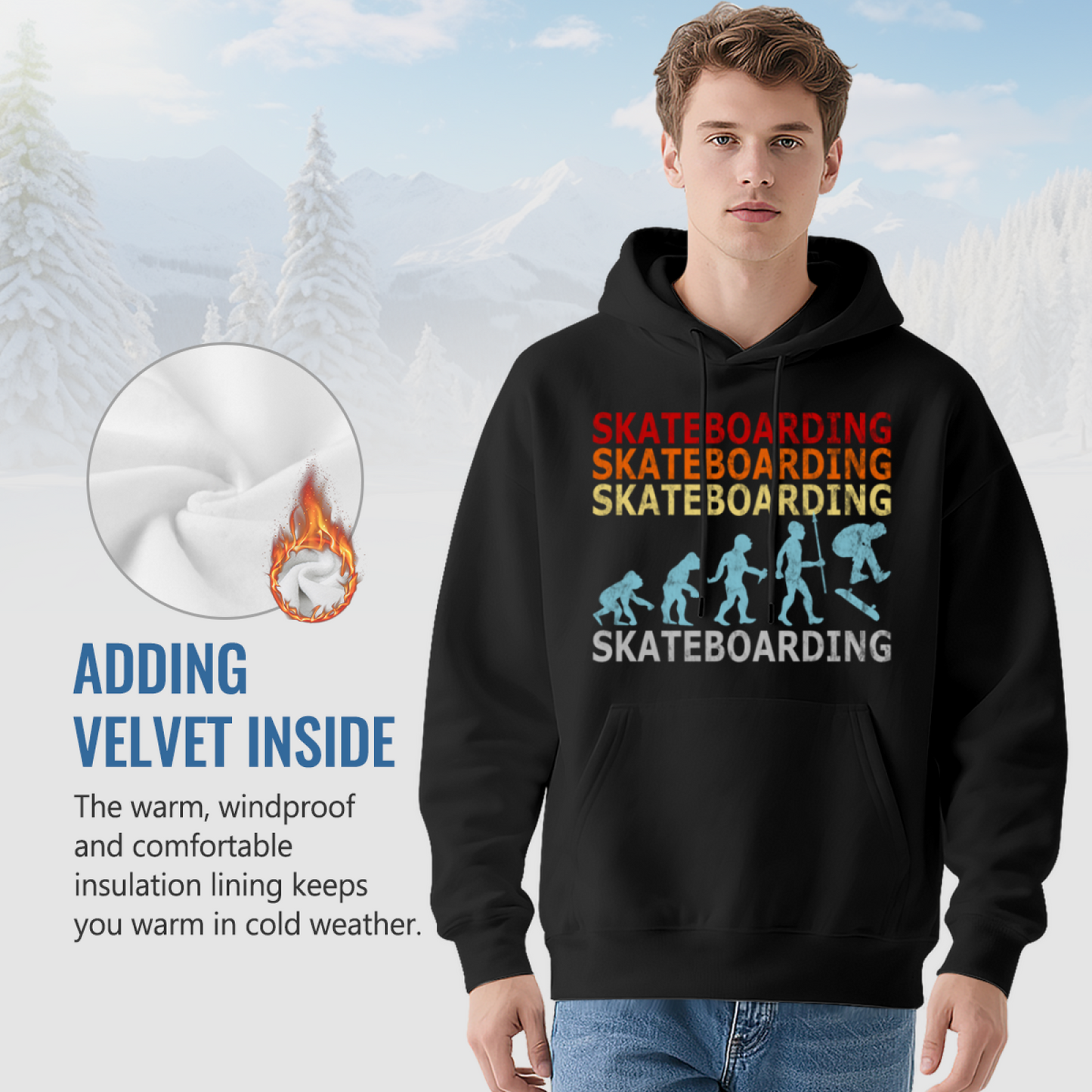 Vintage Evolution Skateboarding Graphic Hoodie, Soft Skater Street Top