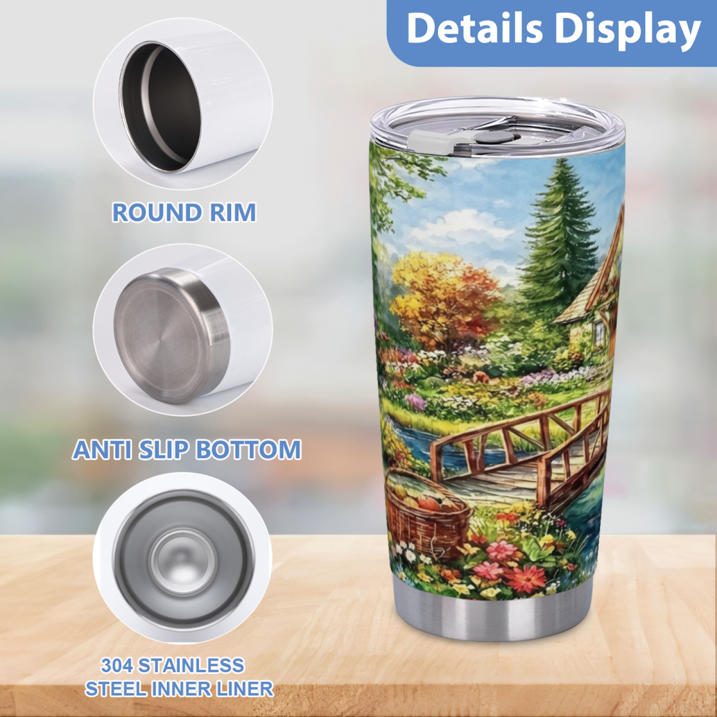 Colorful Autumn Creek Wooden Bridge Country Cottage Tumbler