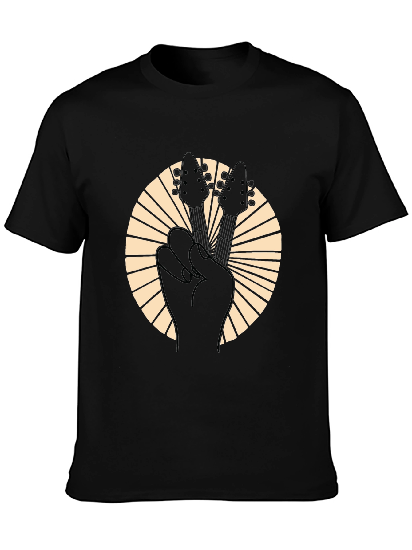 Rock On Black Guitar Peace Sign T-Shirt