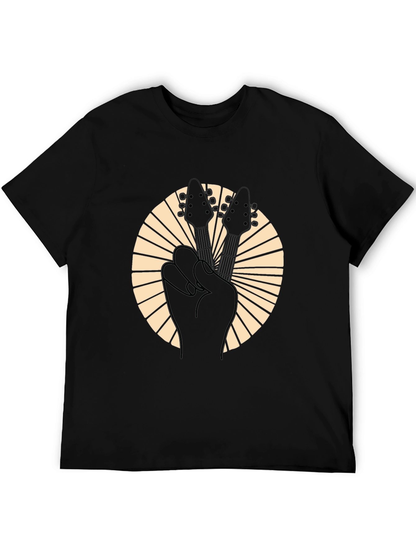 Rock On Black Guitar Peace Sign T-Shirt