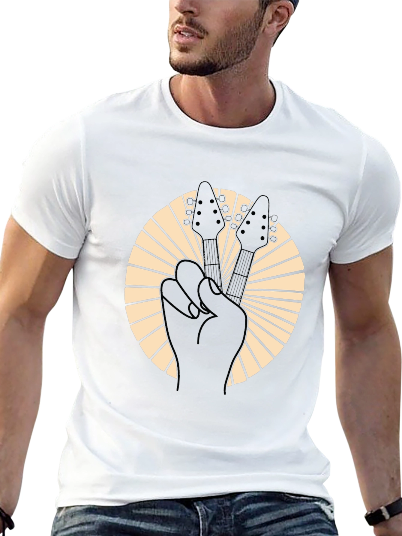 Rock On Black Guitar Peace Sign T-Shirt