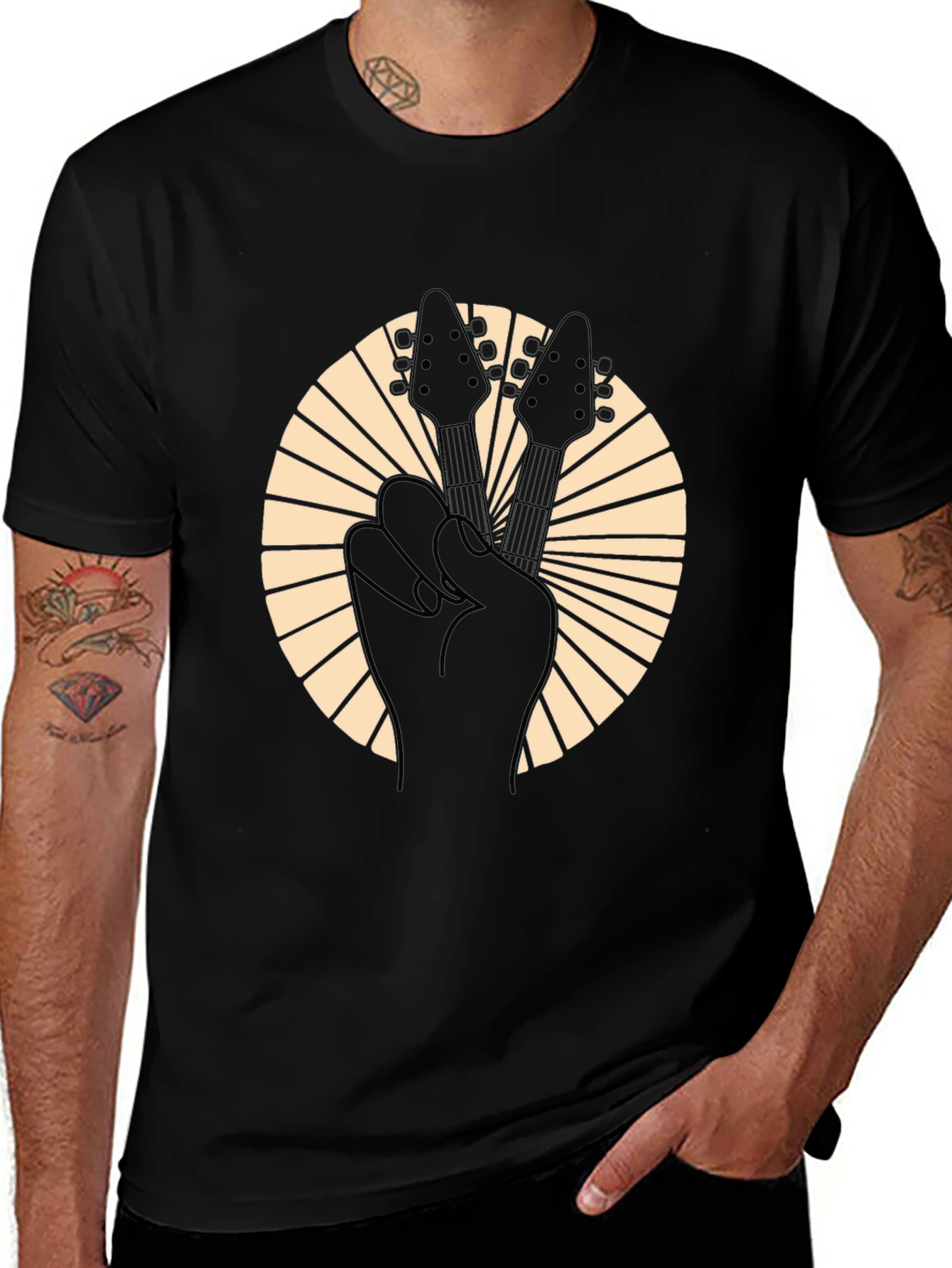 Rock On Black Guitar Peace Sign T-Shirt
