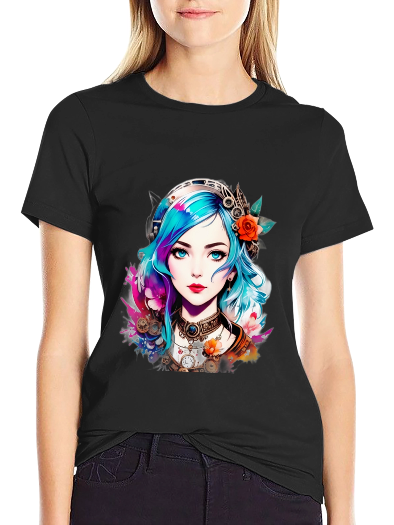 Steampunk Anime Girl Graphic Tee