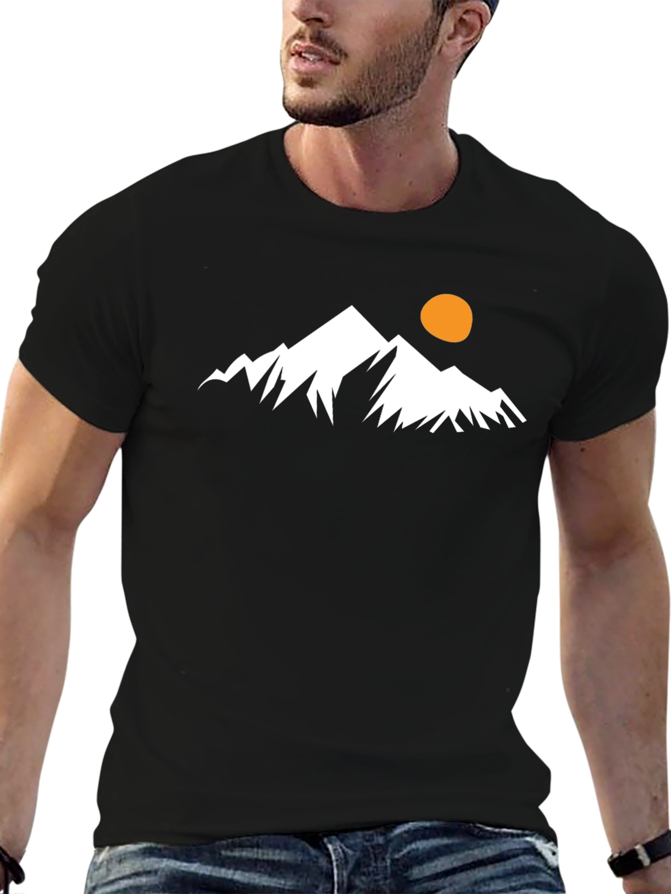 Mountain Peak Graphic Tee - Black Cotton Casual T-Shirt