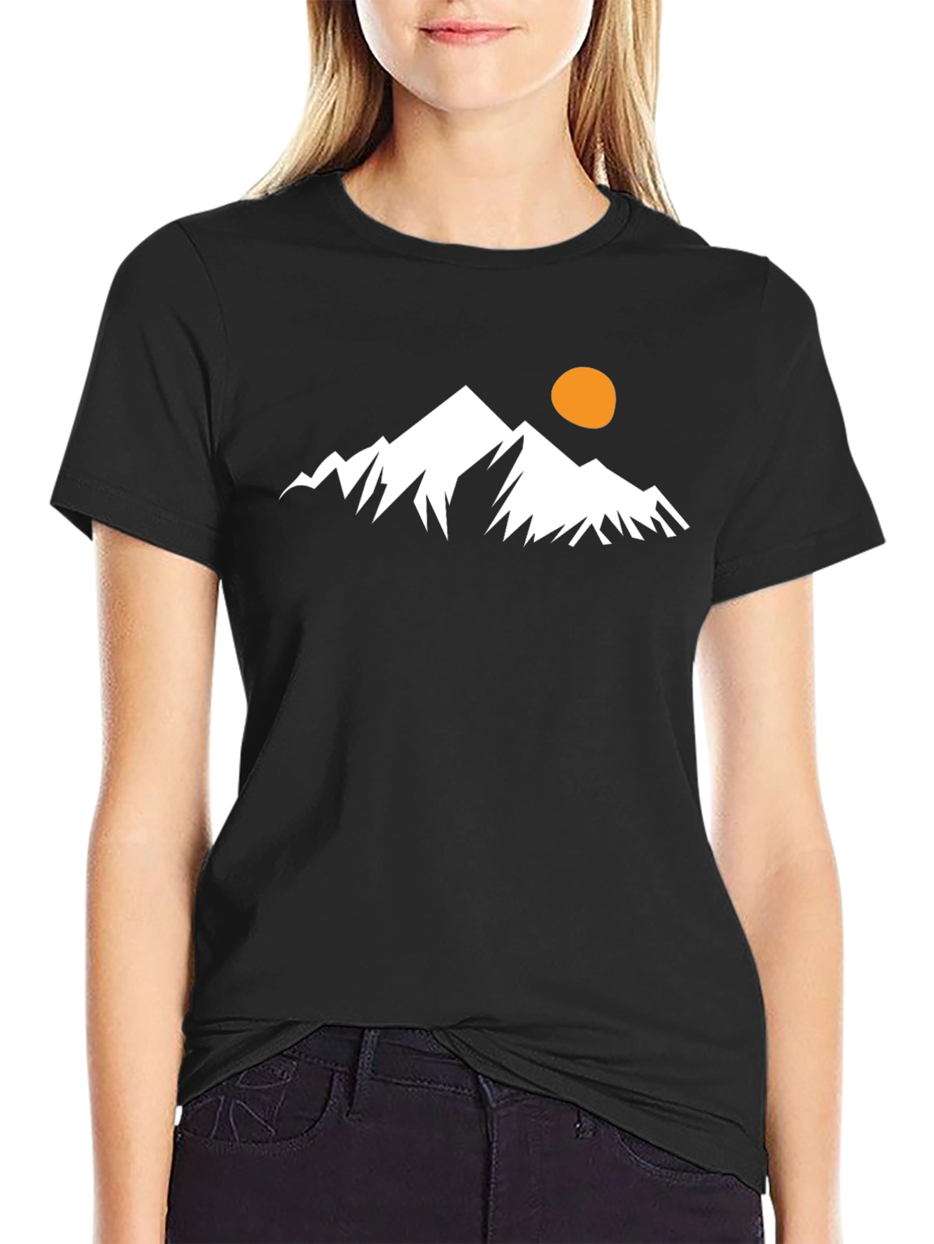 Mountain Peak Graphic Tee - Black Cotton Casual T-Shirt