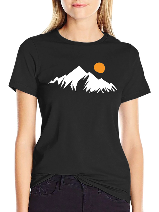 Mountain Peak Graphic Tee - Black Cotton Casual T-Shirt