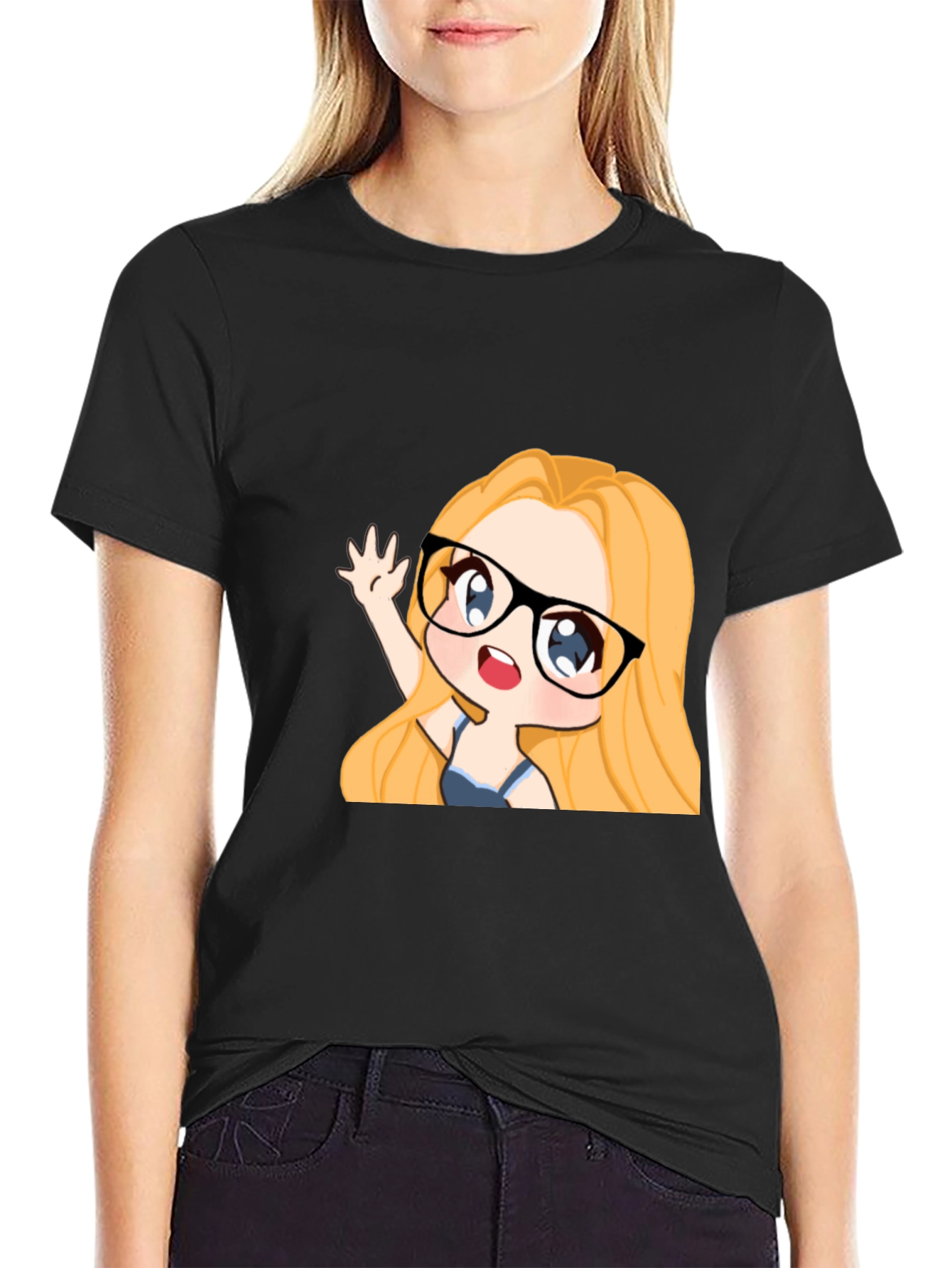 Anime Girl Graphic Tee - Black Cotton Casual T-Shirt