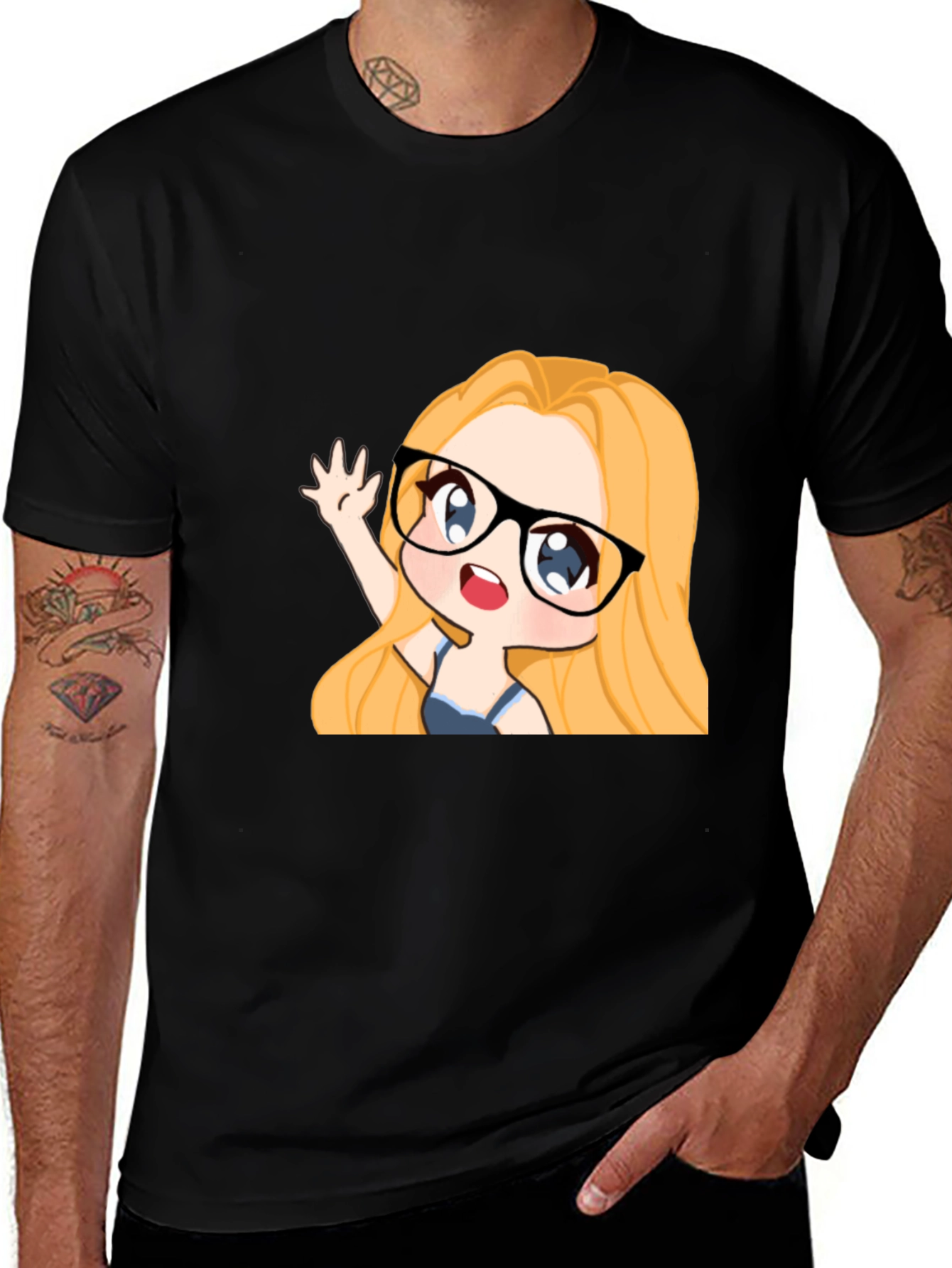 Anime Girl Graphic Tee - Black Cotton Casual T-Shirt