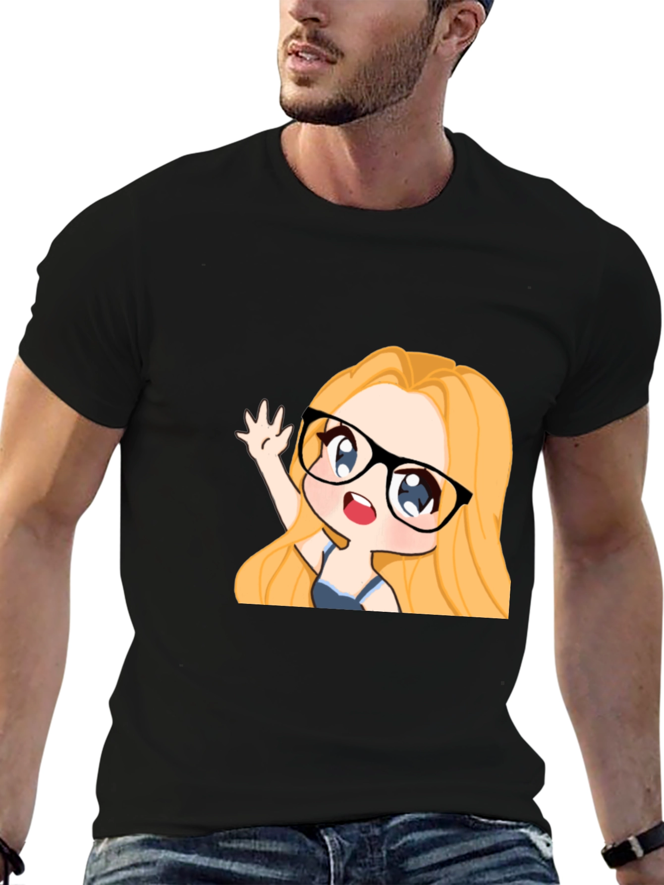 Anime Girl Graphic Tee - Black Cotton Casual T-Shirt