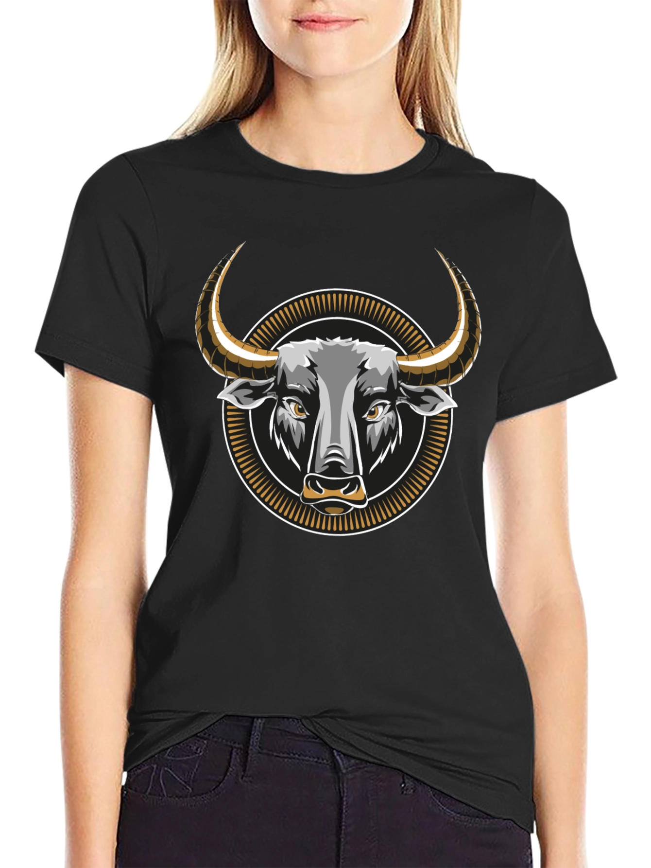 Bull Graphic Tee - Black Cotton Blend T-Shirt