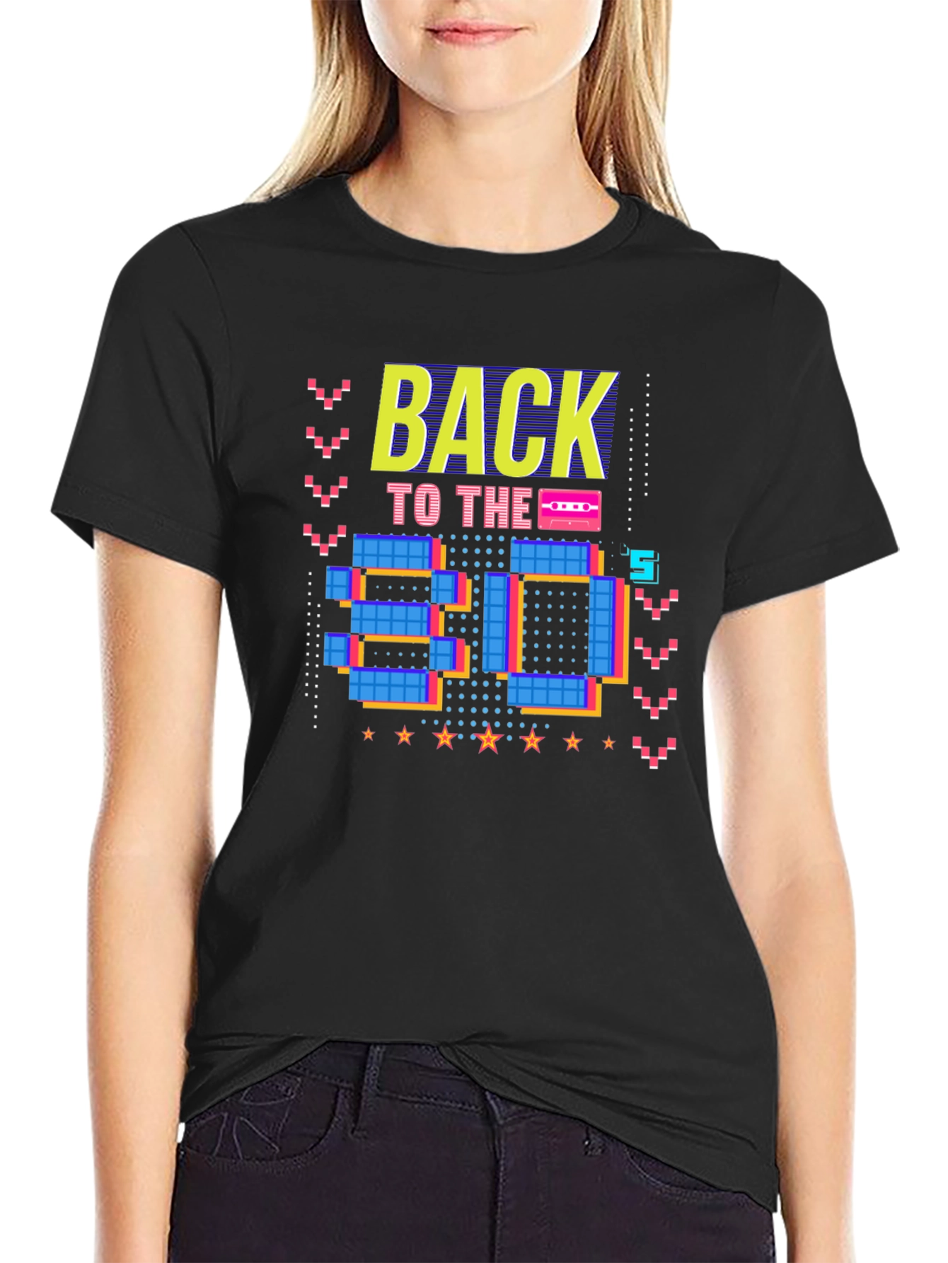 Retro 80s Graphic Print Black T-Shirt
