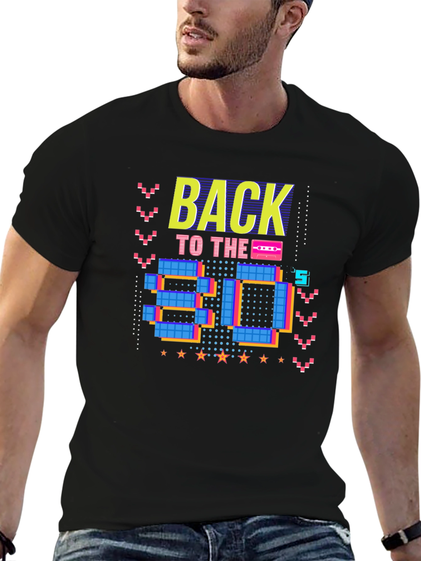 Retro 80s Graphic Print Black T-Shirt