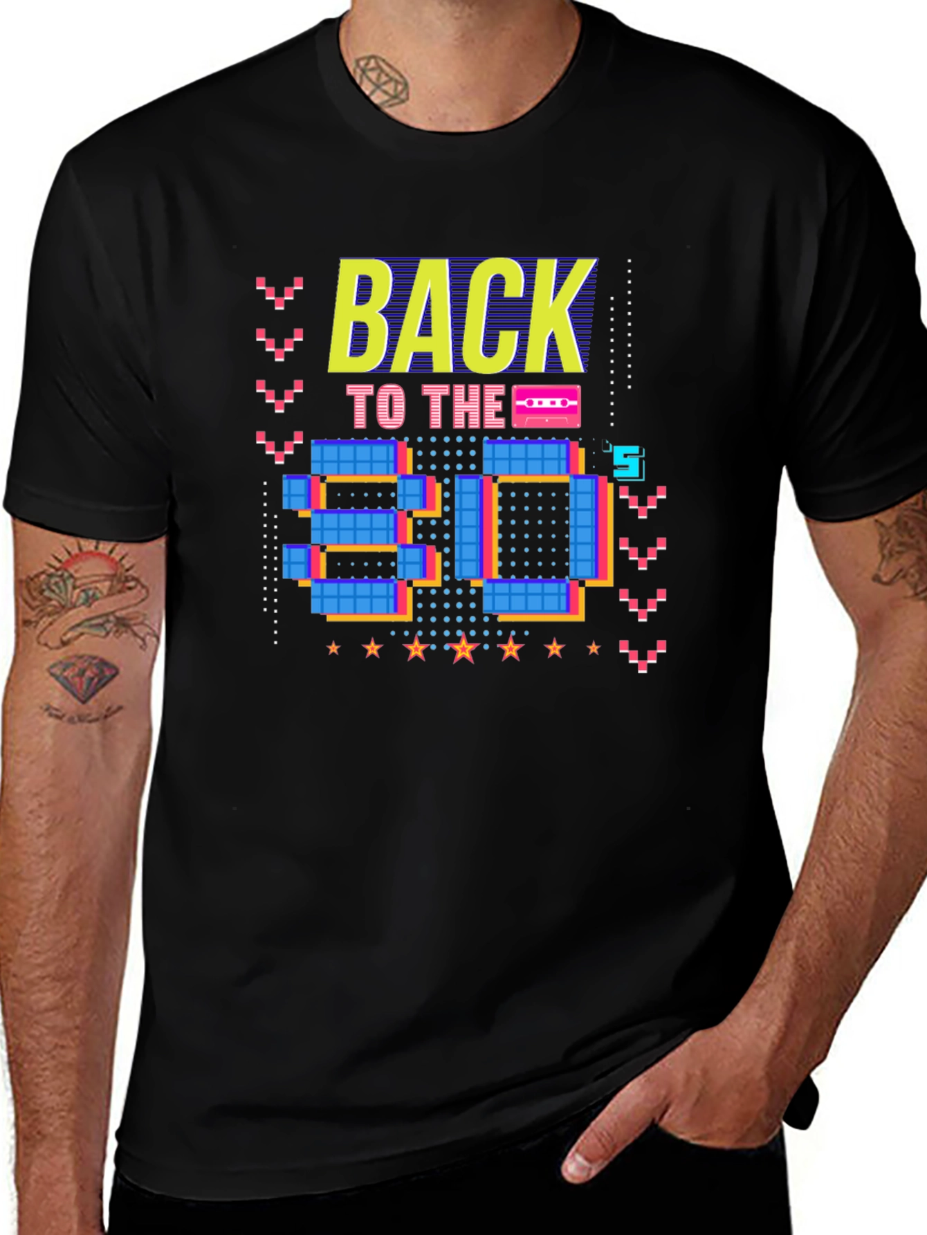 Retro 80s Graphic Print Black T-Shirt