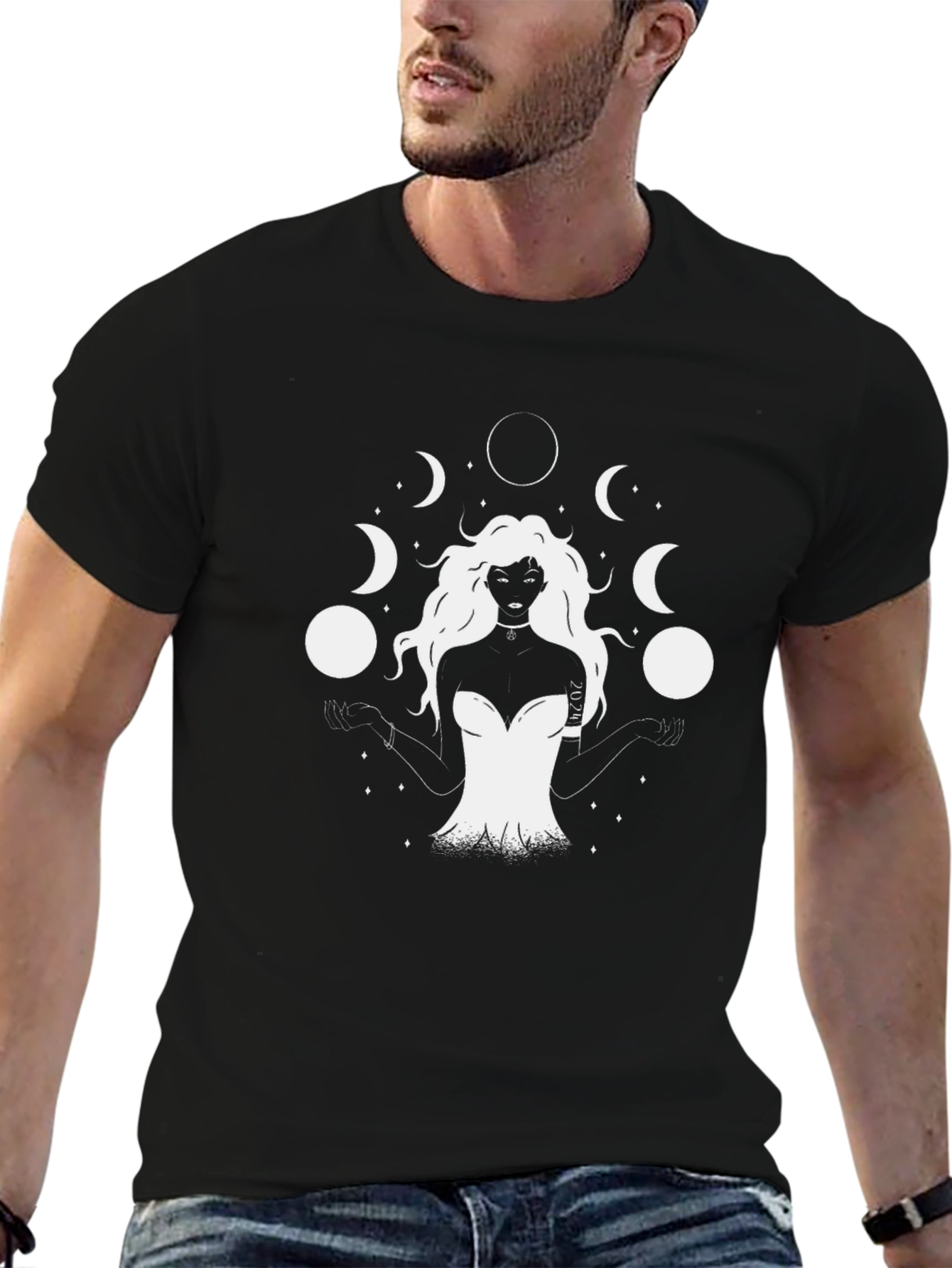 Moon Goddess Graphic Tee - Black Cotton T-Shirt