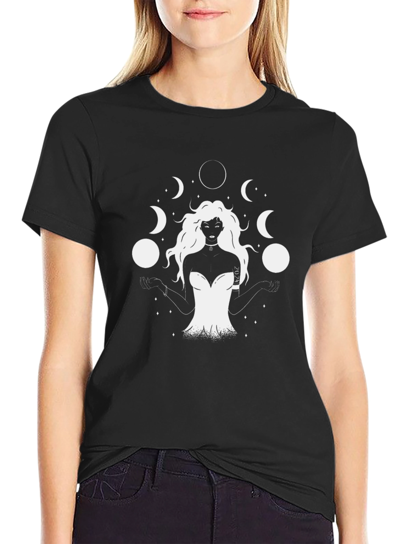 Moon Goddess Graphic Tee - Black Cotton T-Shirt