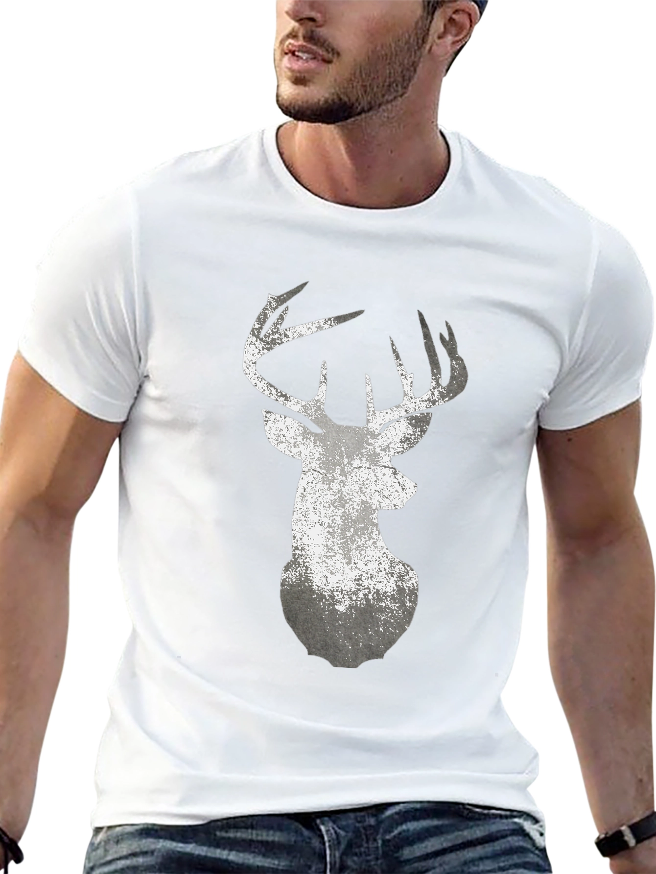 Deer Graphic T-Shirt - Distressed Print