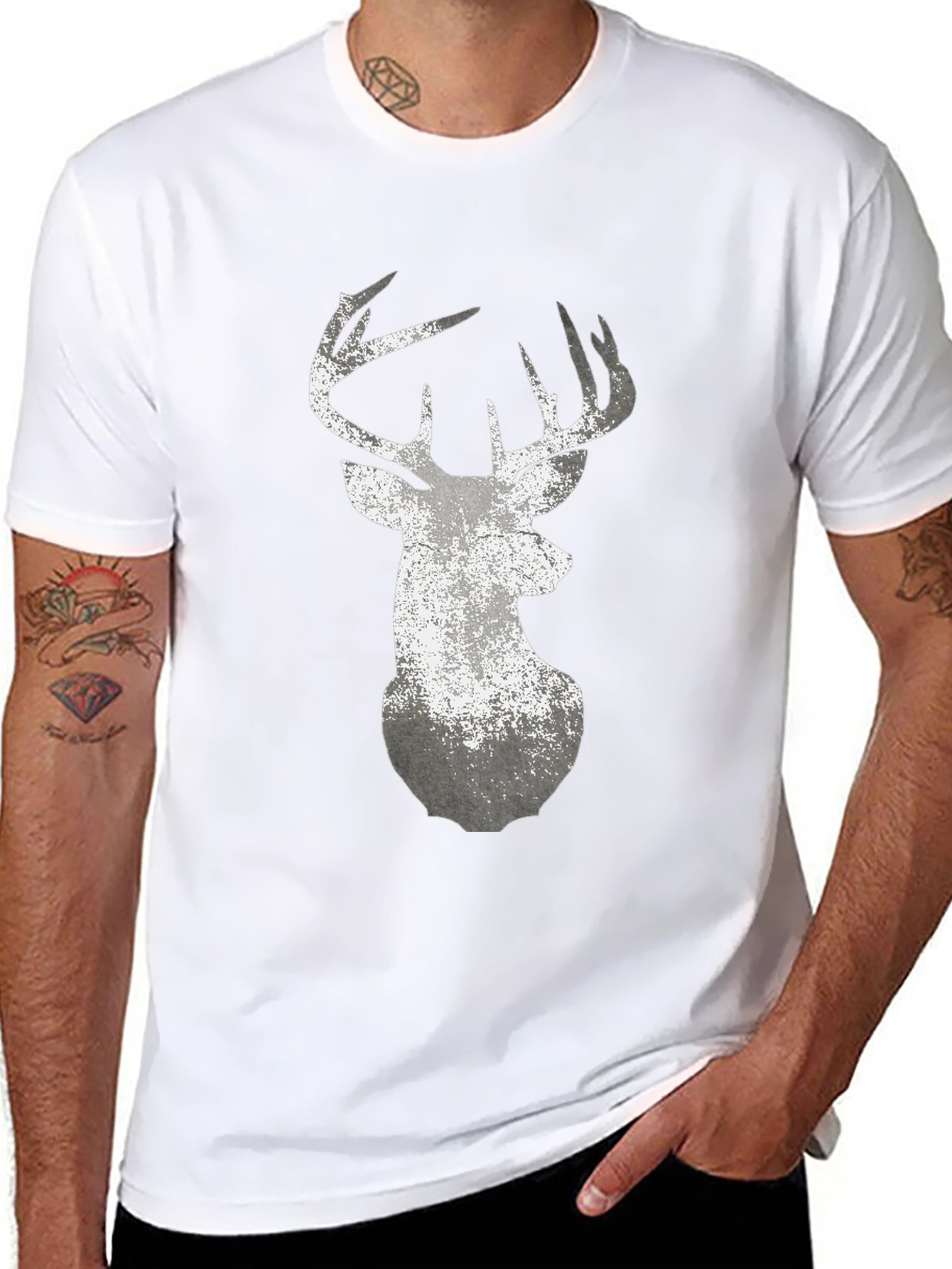Deer Graphic T-Shirt - Distressed Print