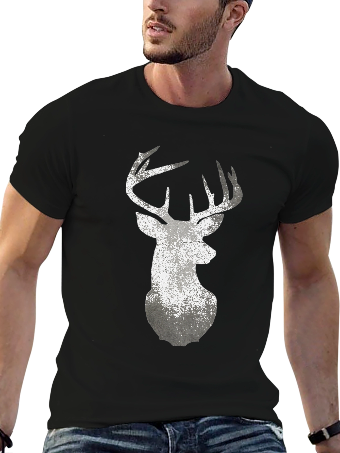 Deer Graphic T-Shirt - Distressed Print