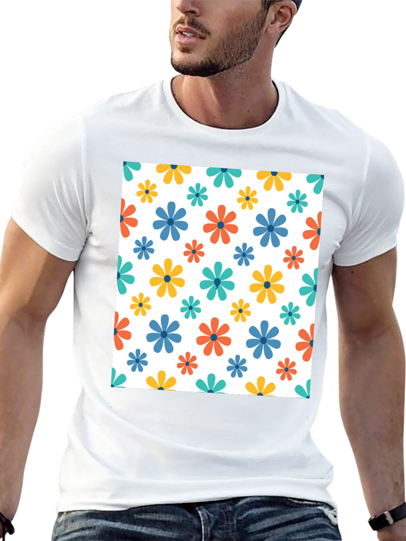Floral Patterned Black T-Shirt