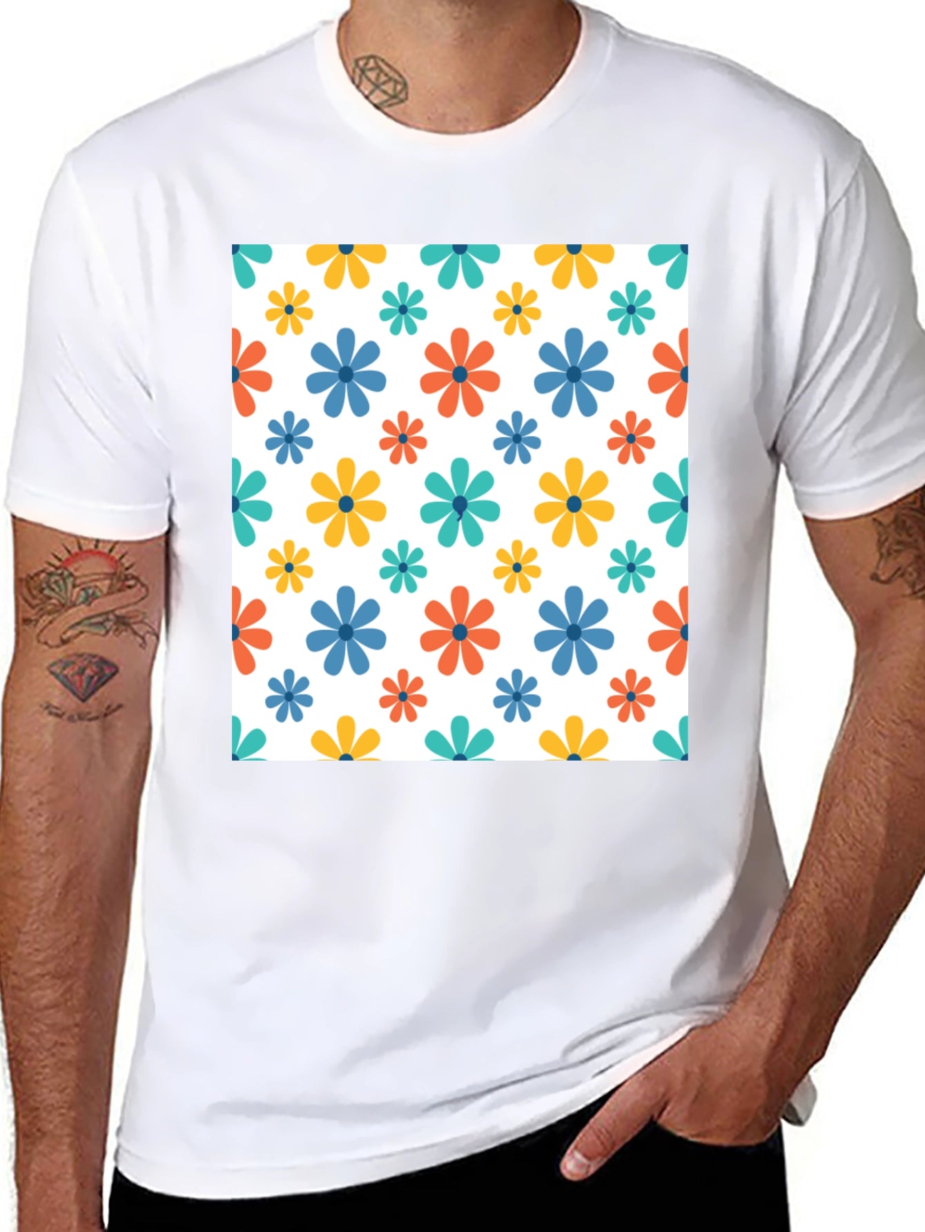 Floral Patterned Black T-Shirt