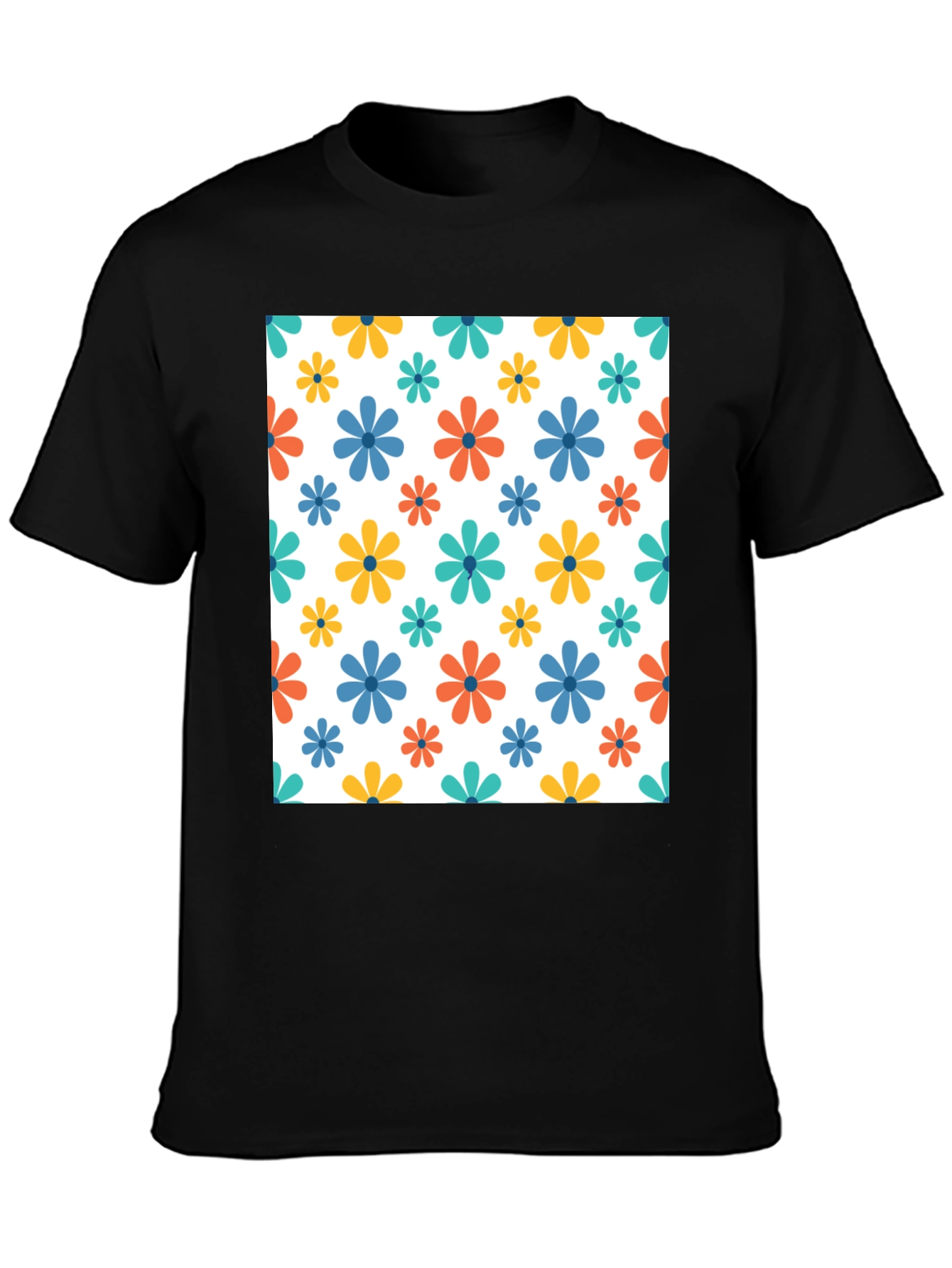 Floral Patterned Black T-Shirt