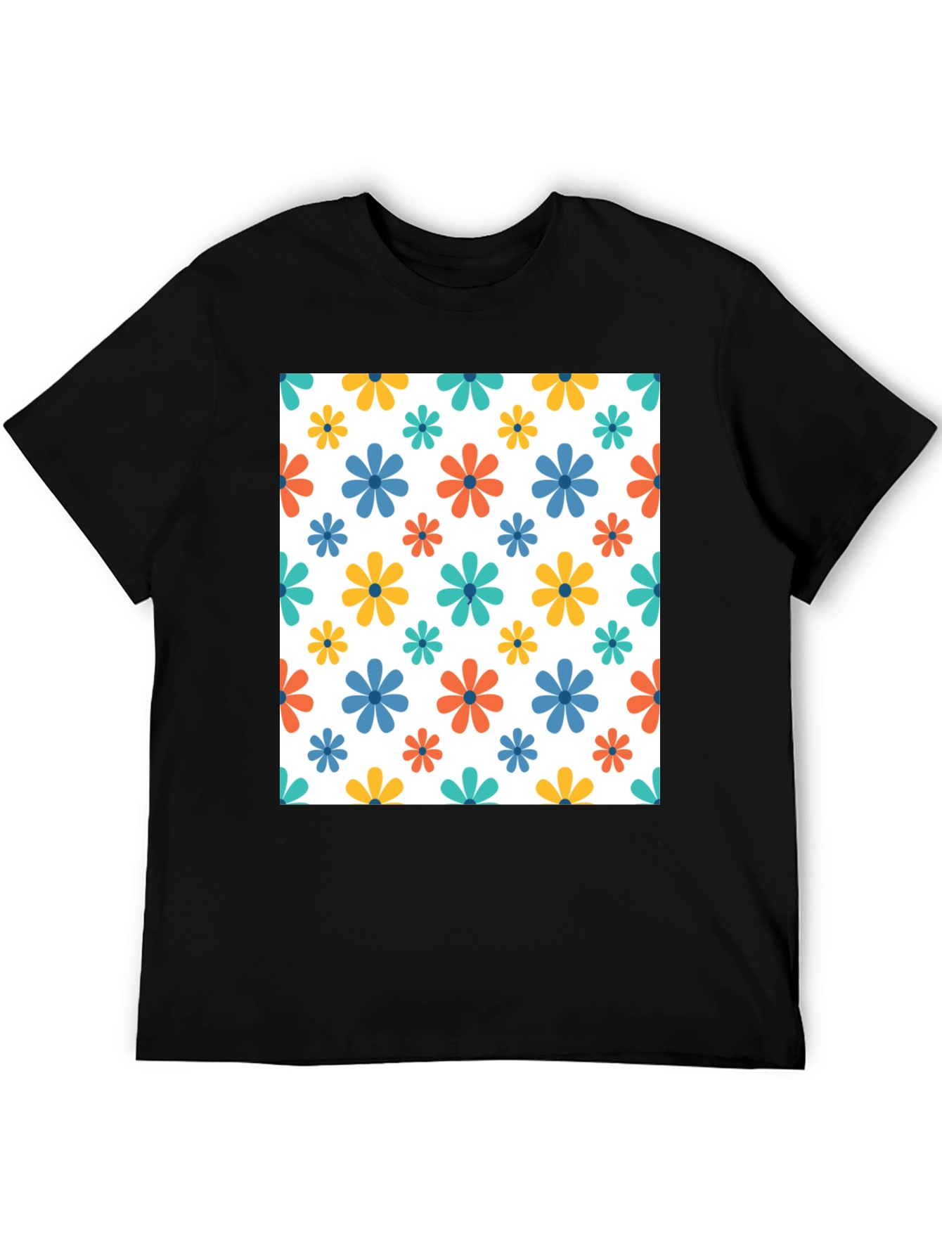 Floral Patterned Black T-Shirt